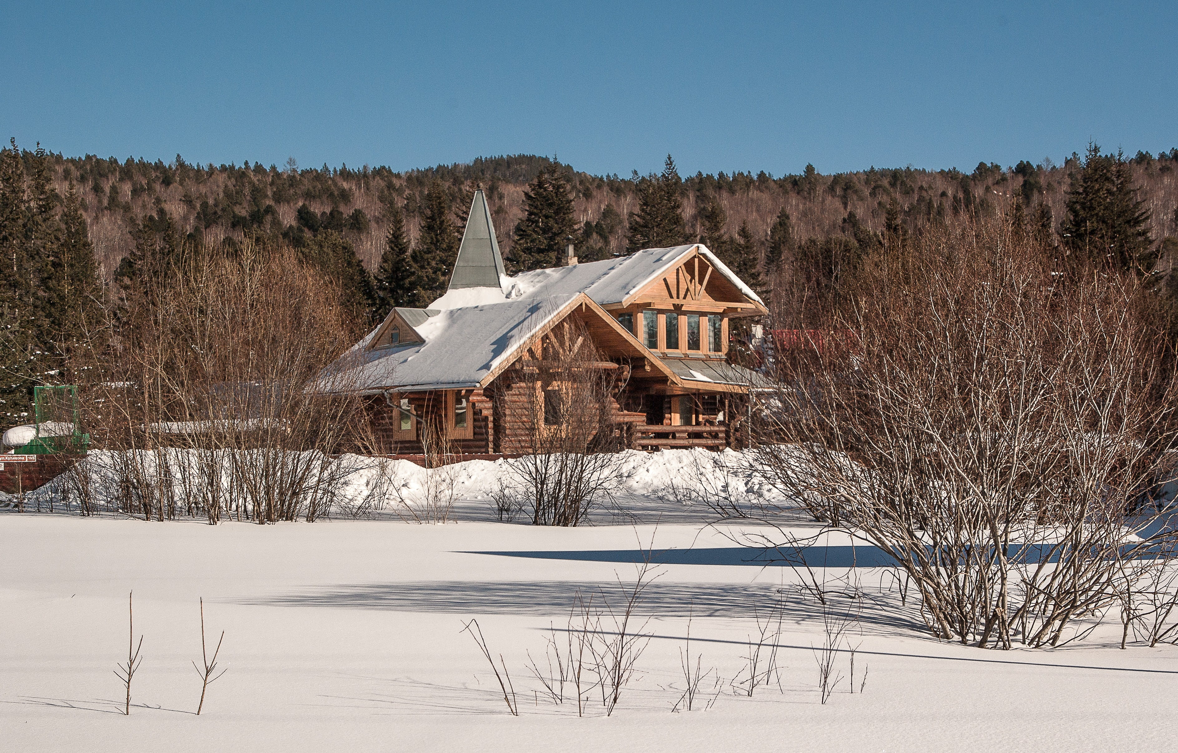 wood - material, nature, cottage, outdoors, rural scene, scenics - nature, cold temperature, 2K, chalet, tree, irkutsk, no people, woodland, architecture, HD Wallpaper