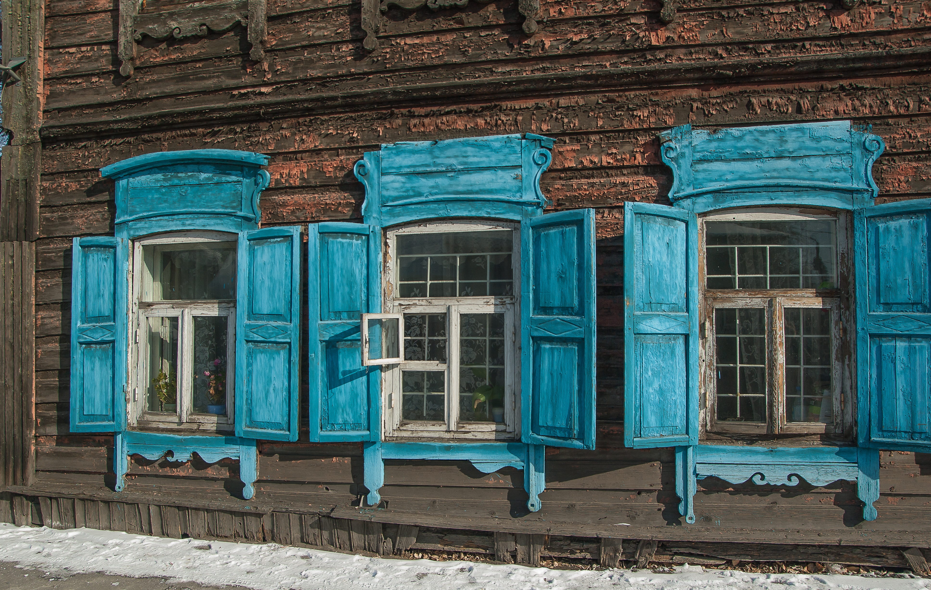 no people, side by side, entrance, closed, wall - building feature, wooden, outdoors, wall, house, old, blue, three, wooden houses, built structure, day, HD Wallpaper