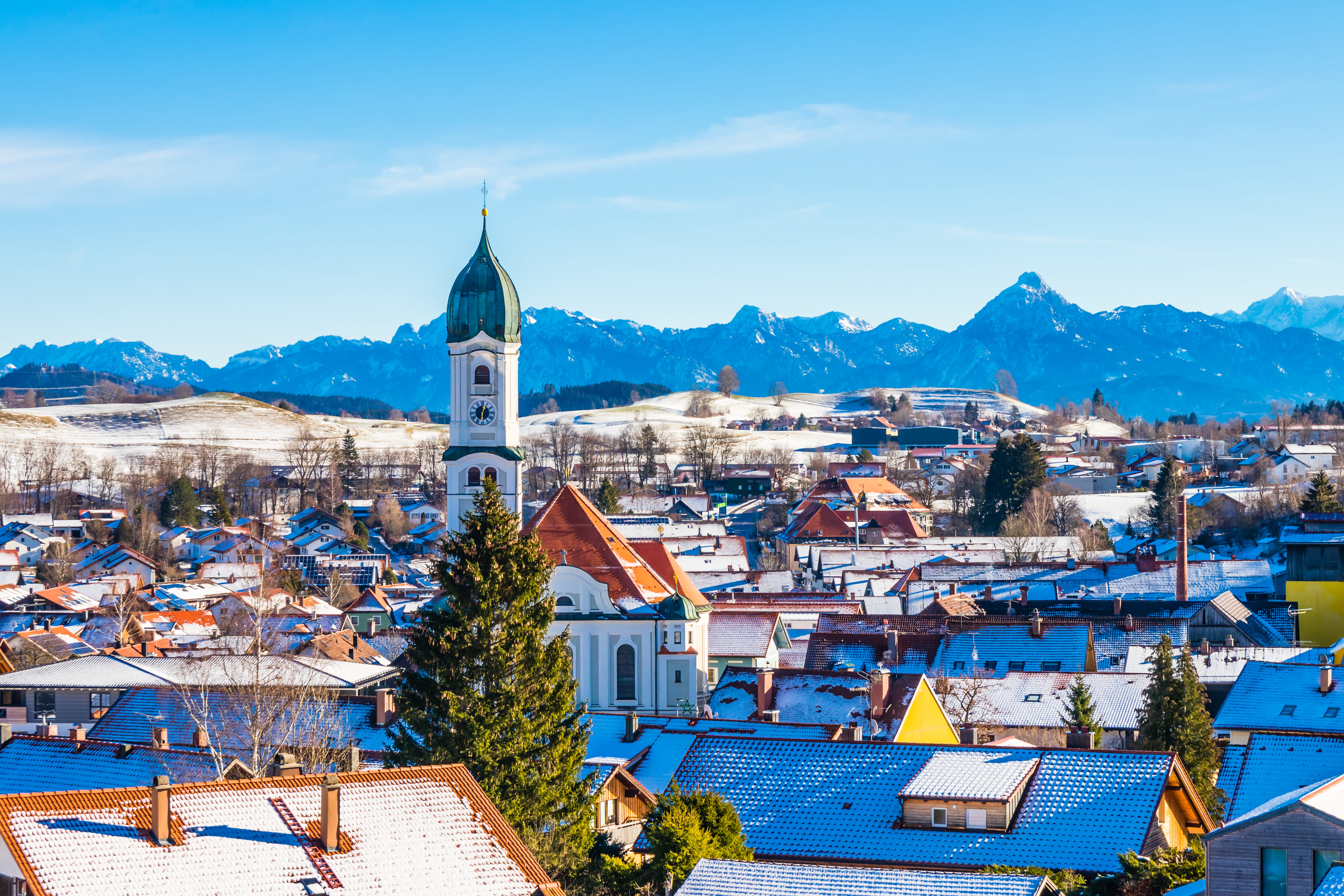 tower, place of worship, building exterior, day, allgäu, nesselwang im allgäu with alps, mountain, alps, nature, no people, nesselwang, bavaria, spirituality, HD Wallpaper
