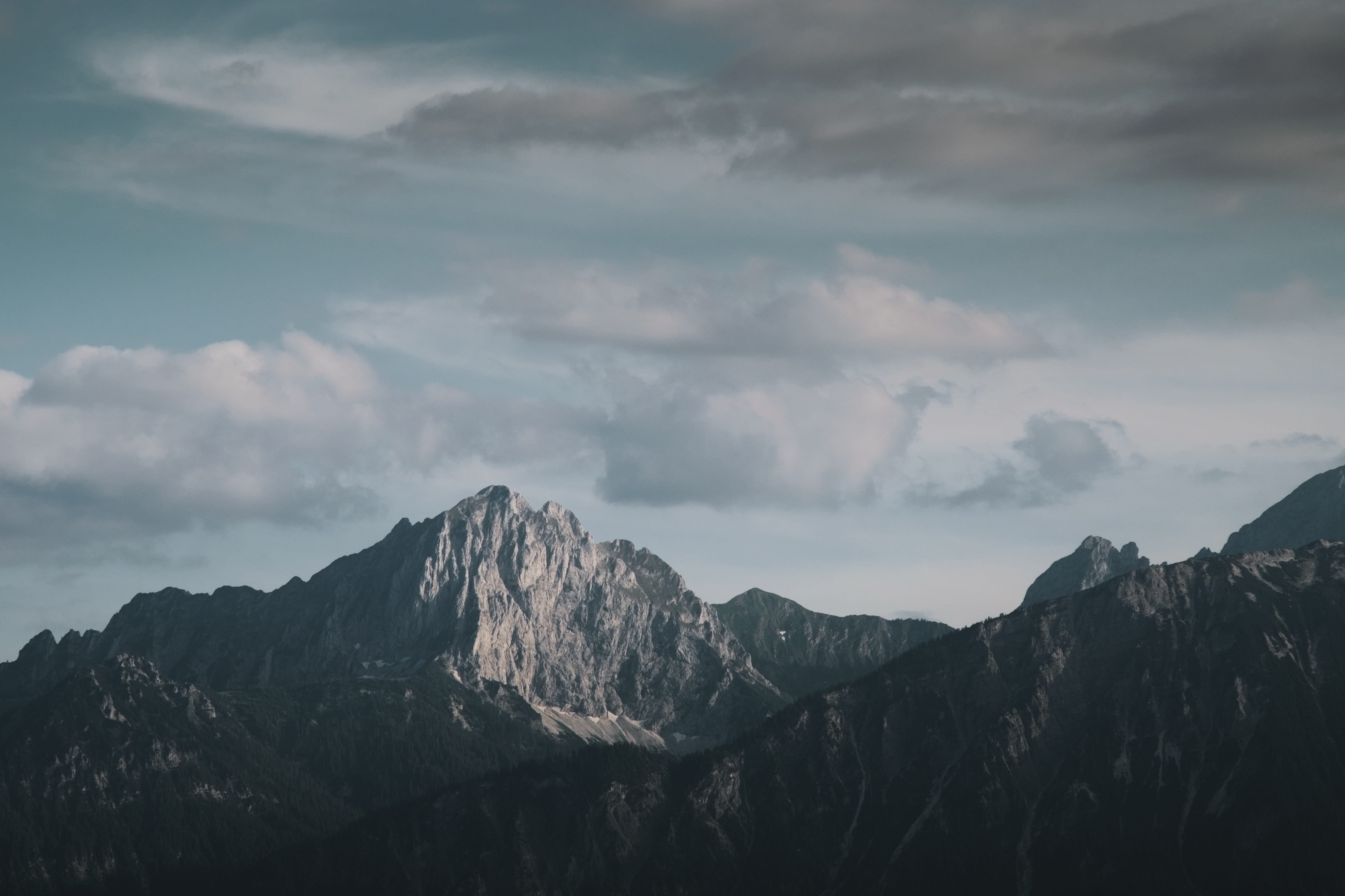 adventure, mountain, sky, cloud, slope, idyllic, gray, daytime, formation, weather, 4K, wolke, physical geography, peak, nature, mountain range, alps, HD Wallpaper