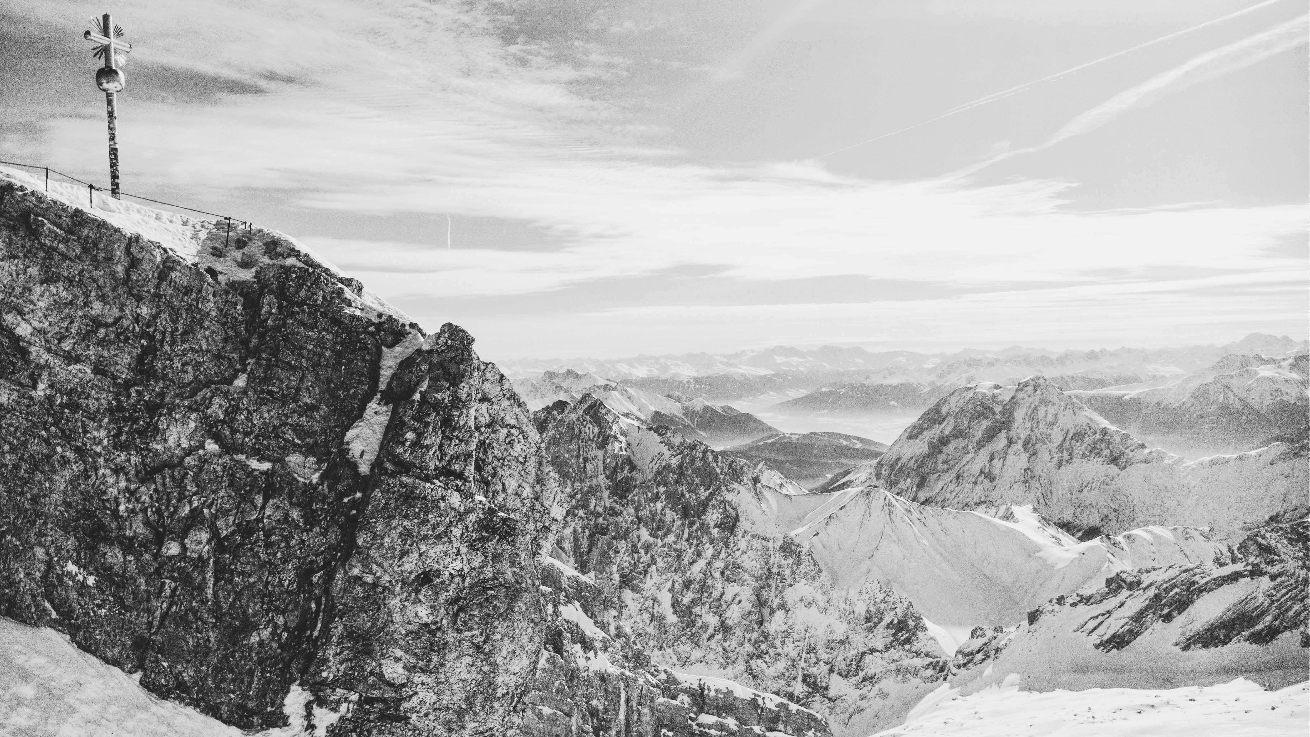 non-urban scene, no people, slope, alps, beauty in nature, cloud - sky, germany, scenics - nature, snow, winter, outdoors, 4K, snowcapped mountain, tranquil scene, HD Wallpaper