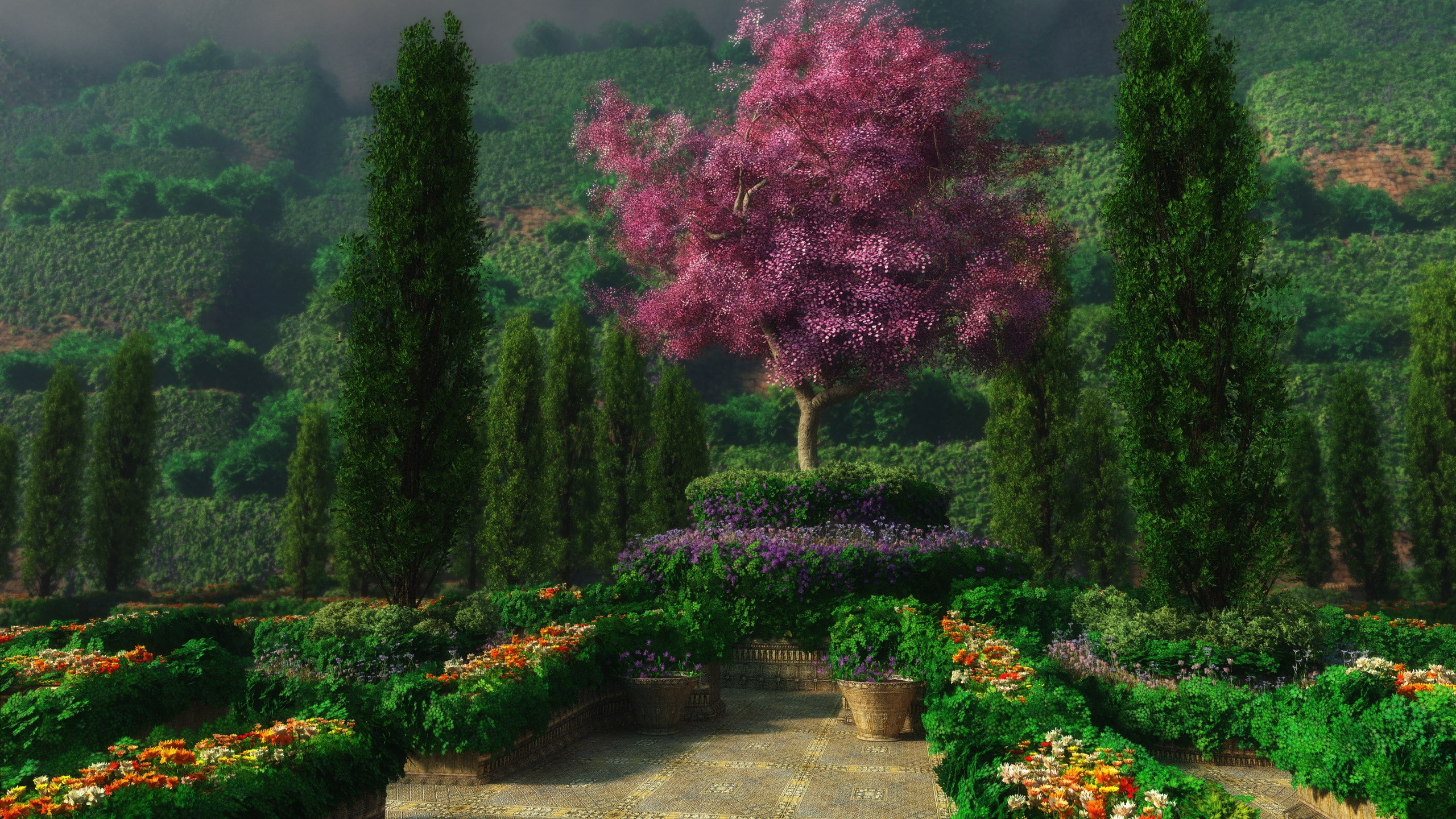 foliage, beauty in nature, flowering plant, green color, freshness, 2K, garden path, outdoors, no people, growth, tranquil scene, park, day, hedge, formal garden, HD Wallpaper