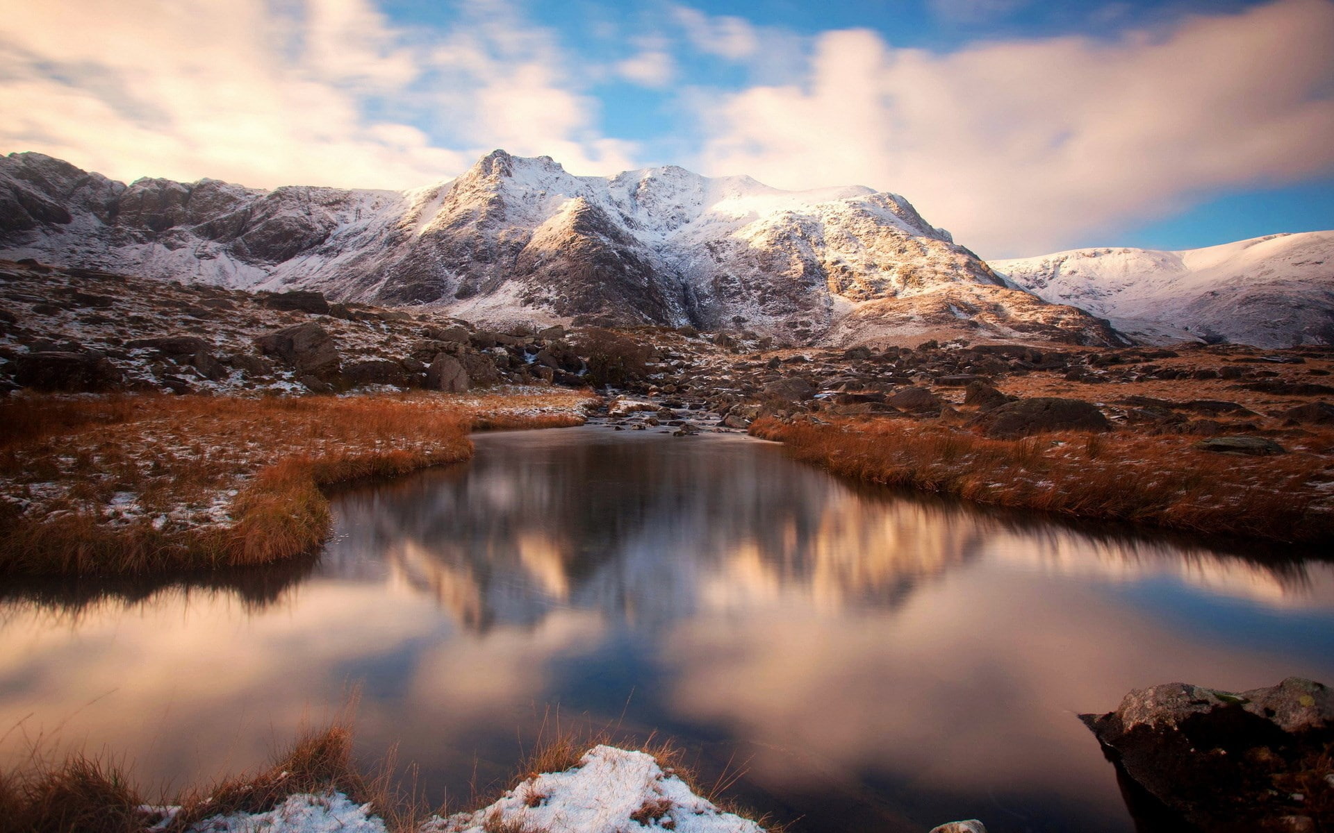 outdoors, mountain peak, 1080P, landscape, snow, tranquility, hi def nature backgrounds pictures 1920x1200, lake, winter, snowcapped mountain, sky, cloud - sky, HD Wallpaper
