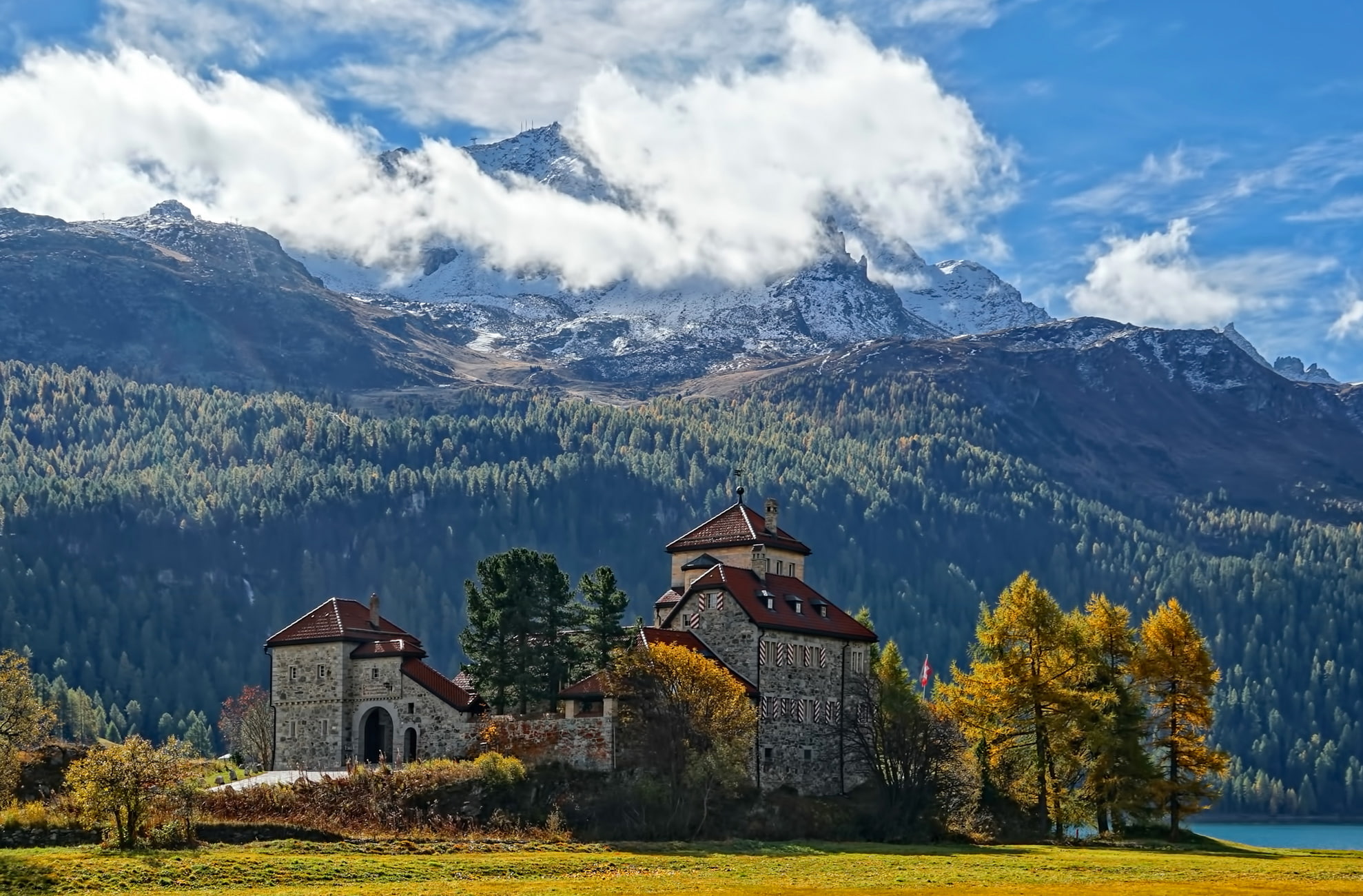 Switzerland, brown, green Color, mountain Peak, built structure, summer, snow, day, church, bavaria, nature, tree, village, outdoors, religion, beauty In Nature, HD Wallpaper