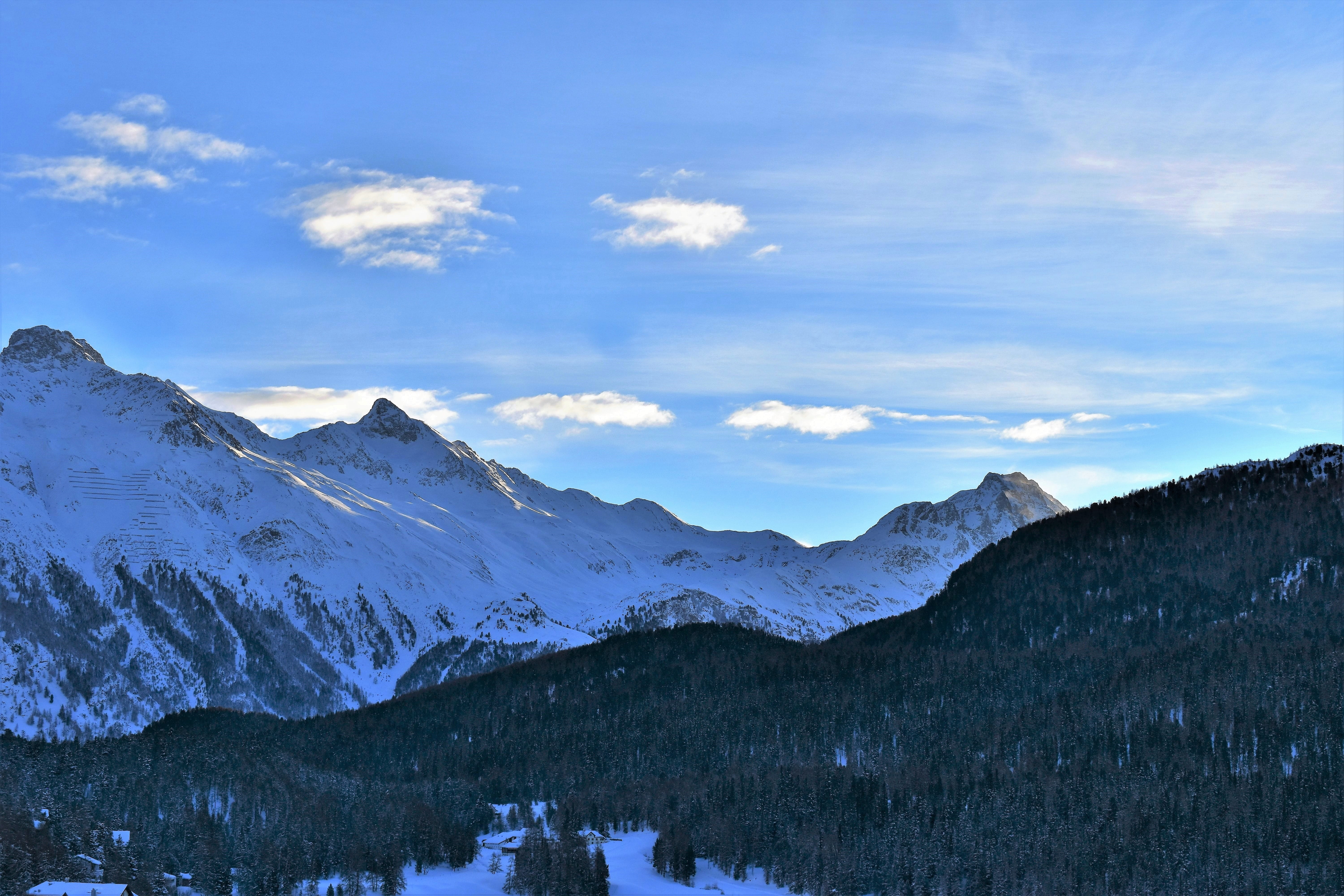 alpine panorama, cloud - sky, cold, outdoors, blue sky, plant, no people, winter, scenics - nature, skiing, tranquility, sky, switzerland, mountain landscape, HD Wallpaper