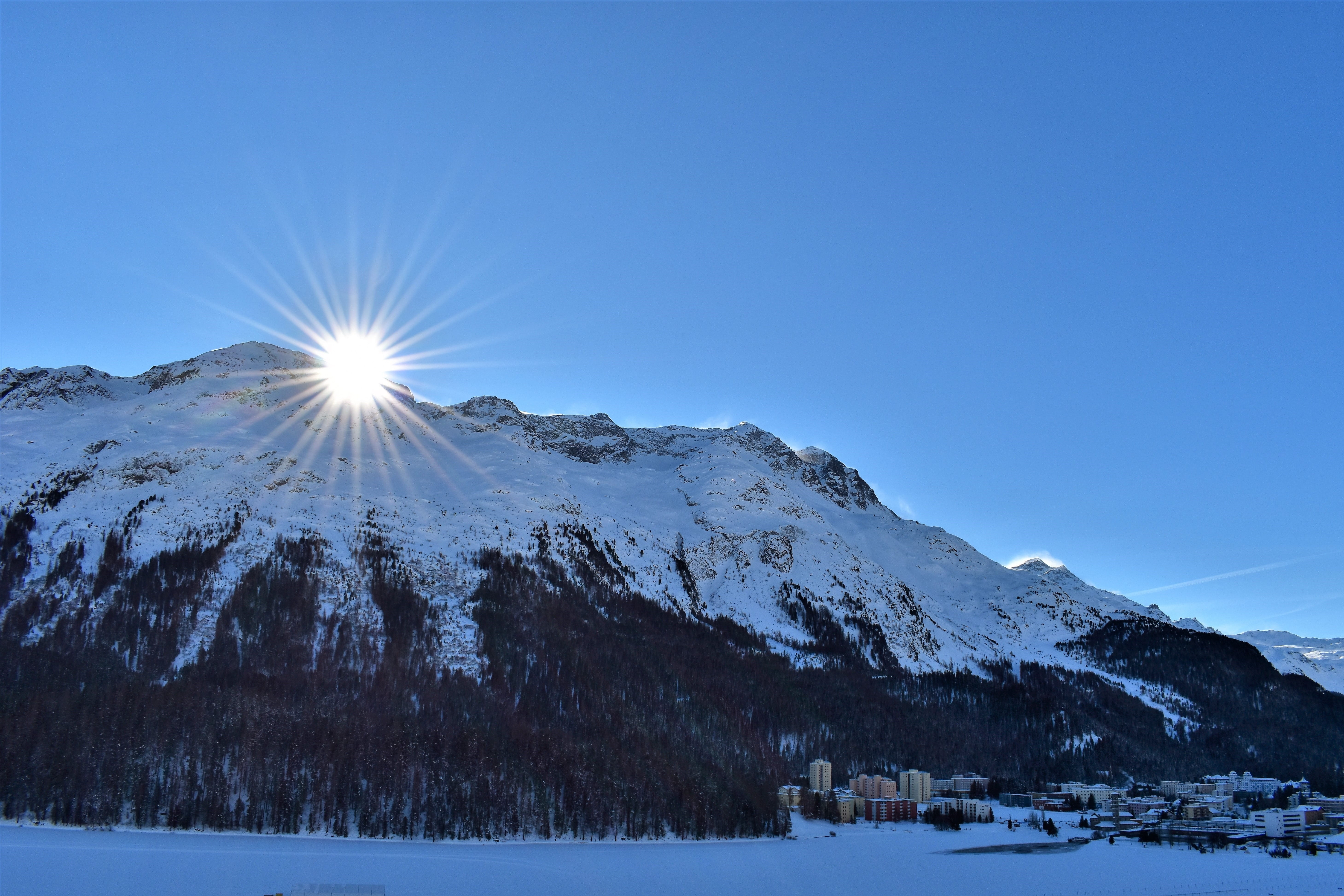 scenics - nature, alpine panorama, blue, skiing, bright, sunlight, mountain, environment, mountain peak, winter, summit, cold temperature, no people, clear sky, HD Wallpaper