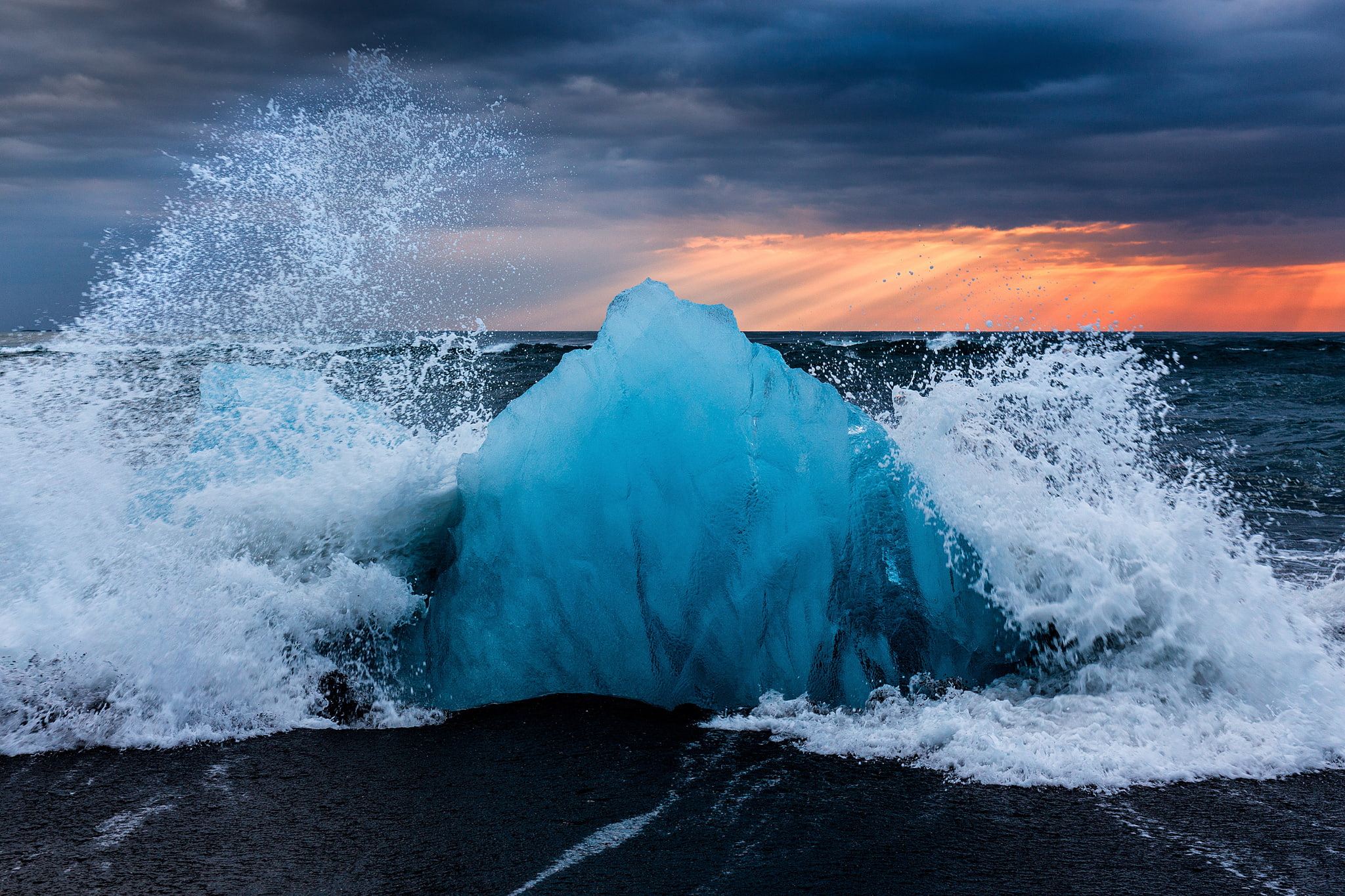 beach, squirt, Iceland, the glacial lagoon of Jökulsárlón, 1080P, ice, wave, HD Wallpaper