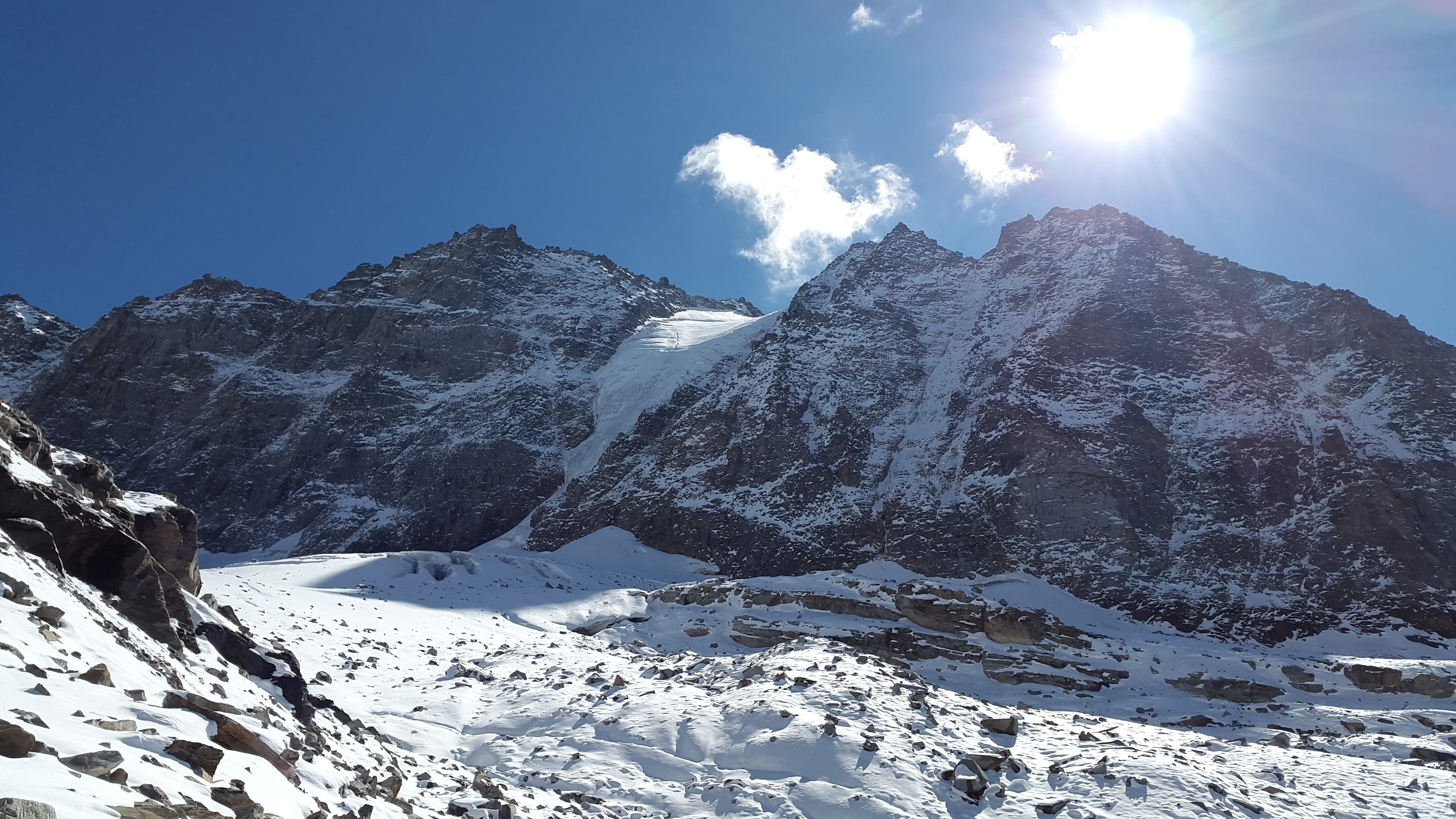 snow, sun, ortlergruppe, no people, icy, val venosta, summit, wintry, scenics - nature, hanging glacier, vertainspitze, snowy, snowcapped mountain, hike, HD Wallpaper