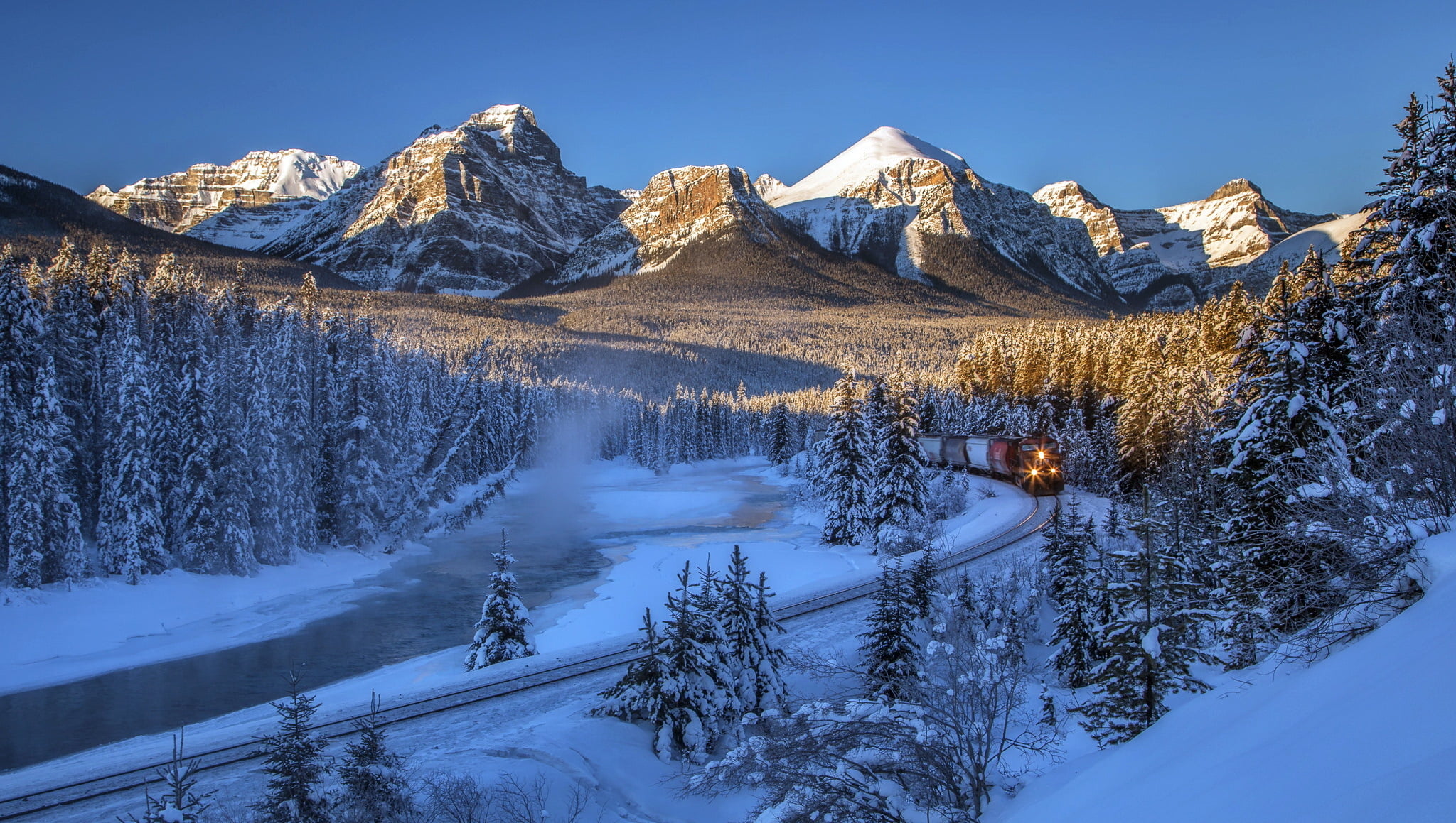 no people, Bow River, Canada, Rocky mountains, land, mountain range, Banff National Park, green, mountain peak, tree, 1080P, forest, sky, Albert, pine, HD Wallpaper