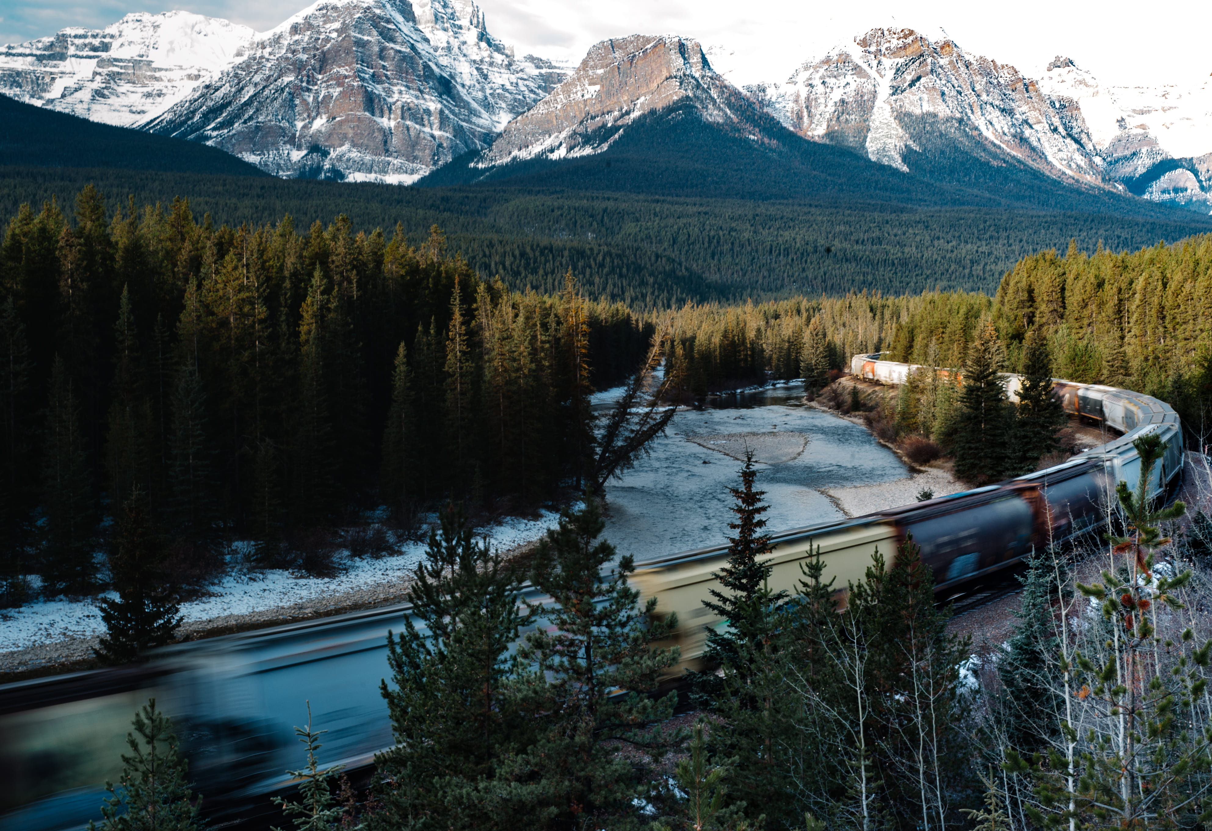 mountain range, 4K, conifer, spruce, glacier, nature, pipeline, plant, morant’s curve, no people, snow, lake, tranquil scene, flora, outdoors, day, non-urban scene, HD Wallpaper