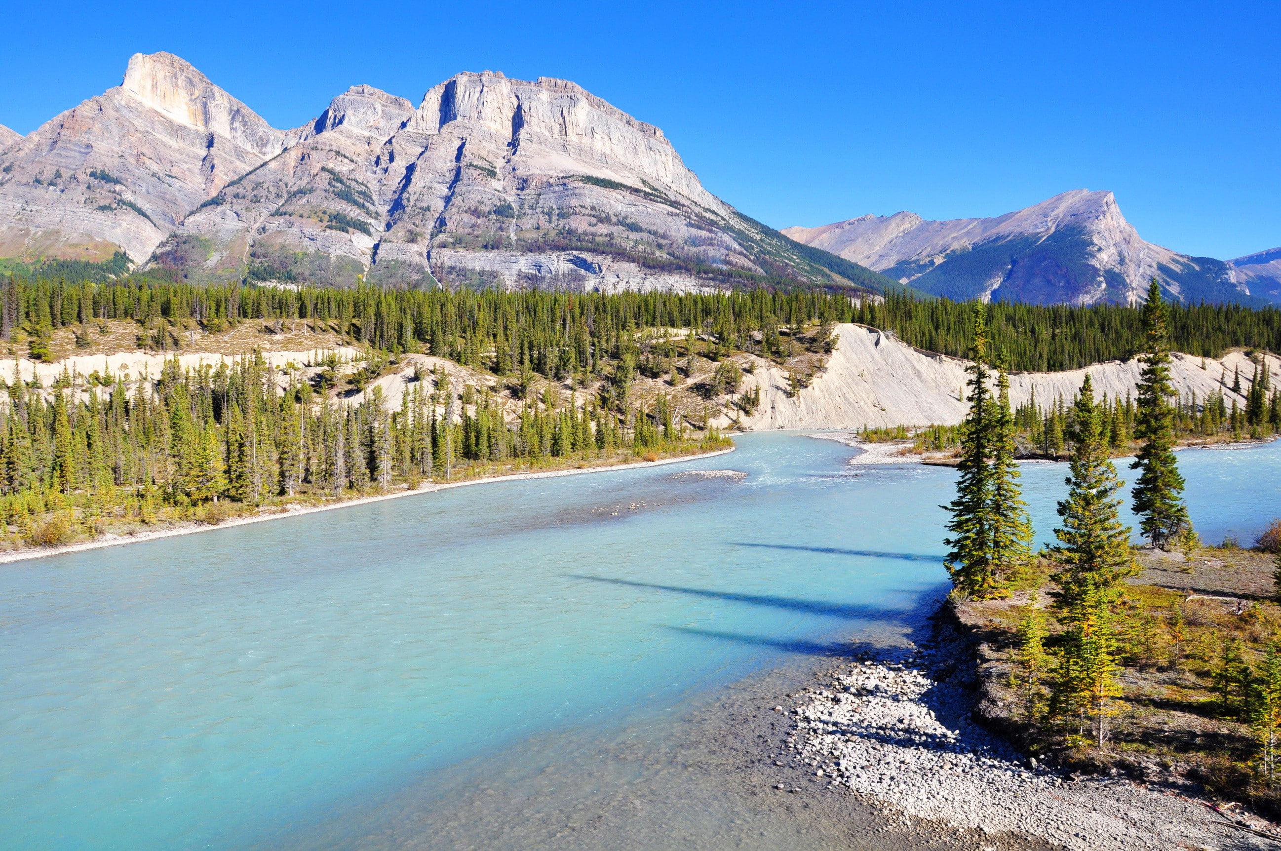 park, photo, nature, Canada, bow, Banff, landscape, river, 2K, mountains, Bow River, HD Wallpaper