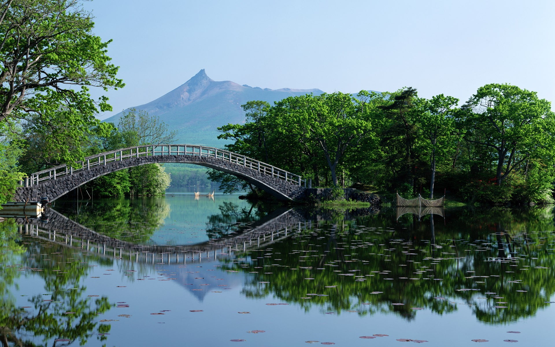 asia, summer, scenics, scenics - nature, bridge - Man Made Structure, footbridge, river, plant, water, arch, arch bridge, green, mountain, autumn, waterfront, HD Wallpaper
