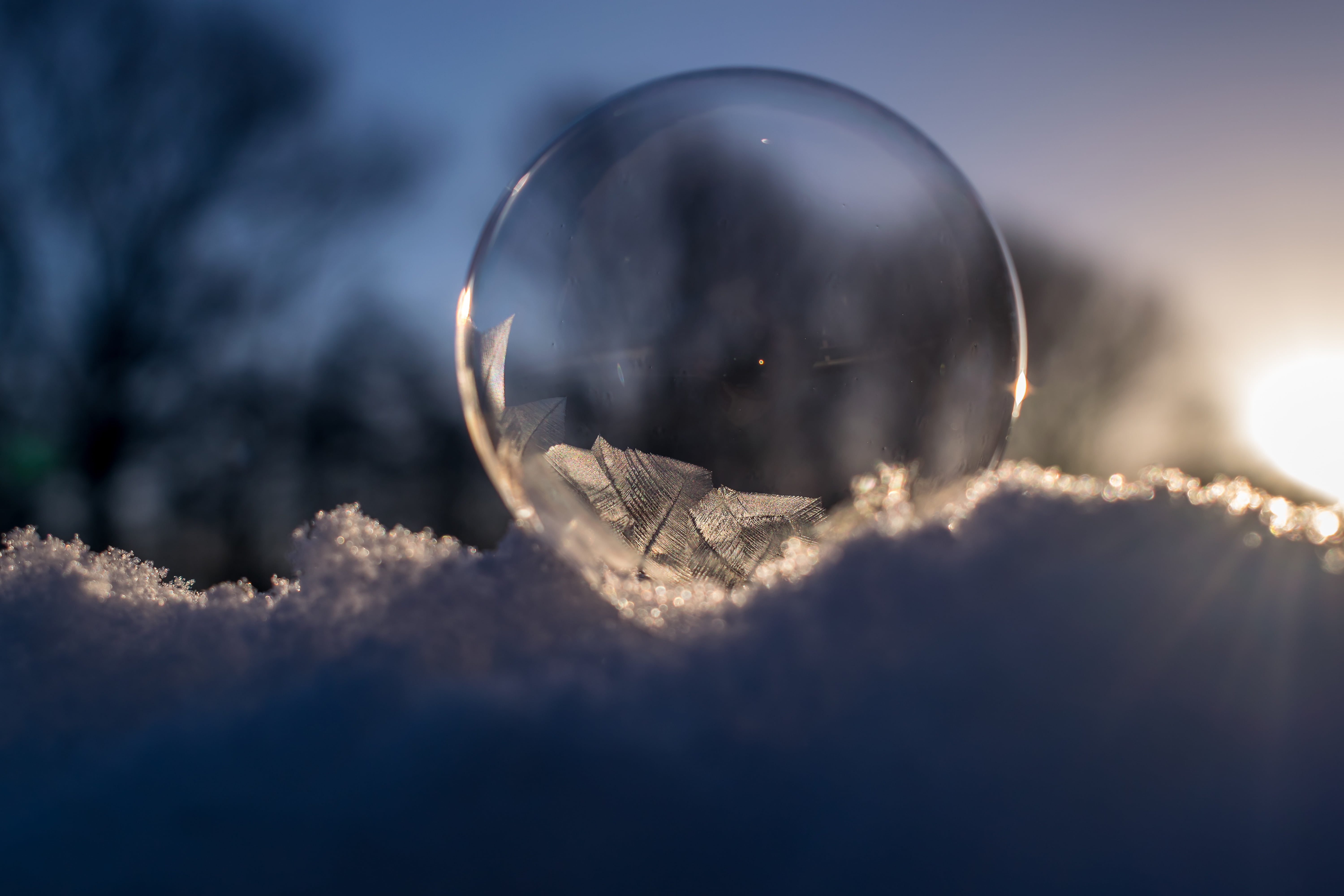ball, frozen, sky, crystals, ze, hardest, magic, icy cold, animal, no people, spherical, soap bubble, 5K, orange, sunrise, reflection, fortune telling, HD Wallpaper