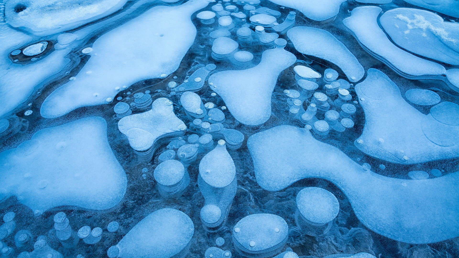winter, frost, bubbles, ice, frozen river, blue, 1080P, nature, snow, HD Wallpaper