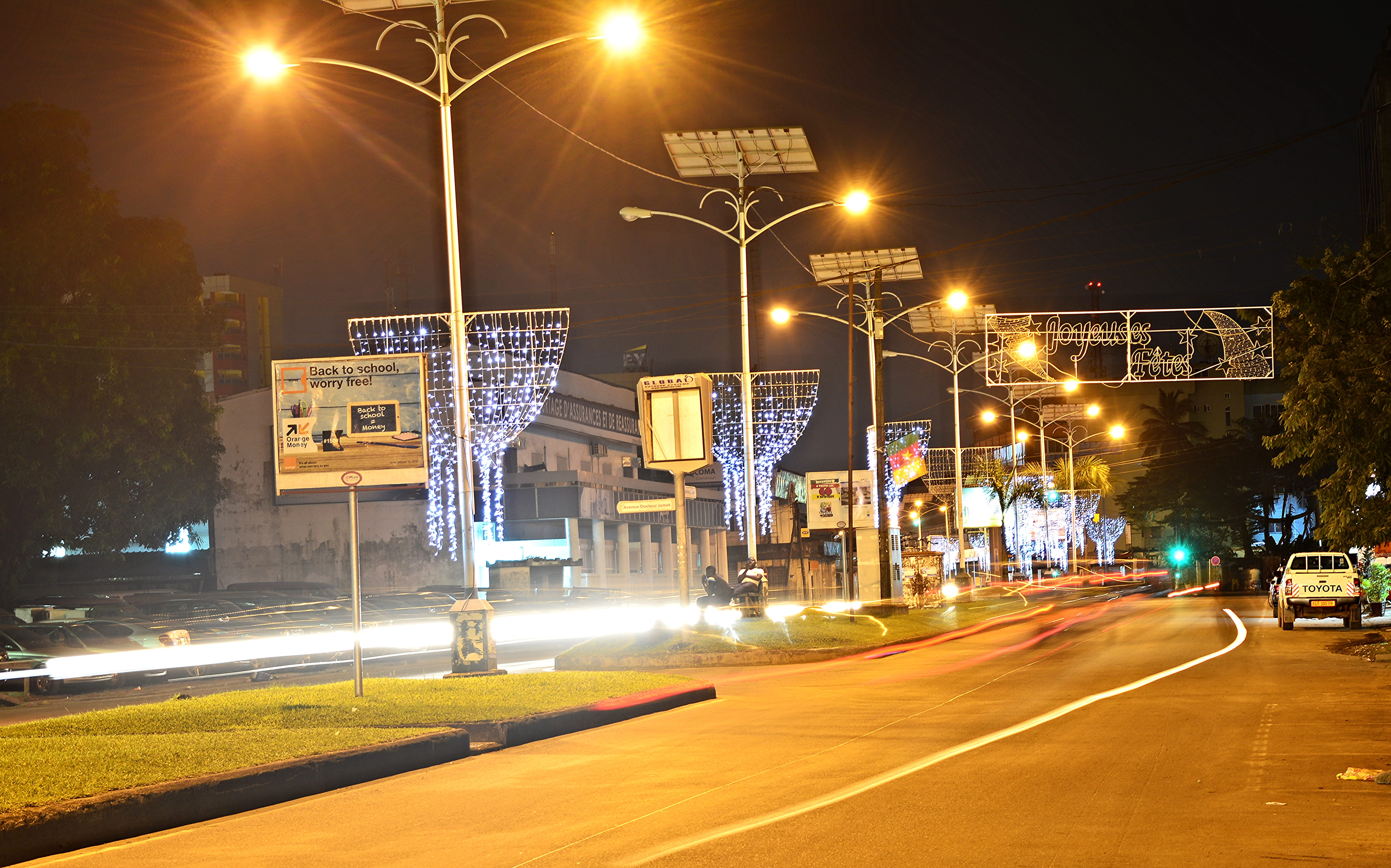 electricity, outdoors, nikon, cameroun, glowing, architecture, 5K, seasons greetings, cityscape, transportation, light trail, illuminated, road, street light, HD Wallpaper