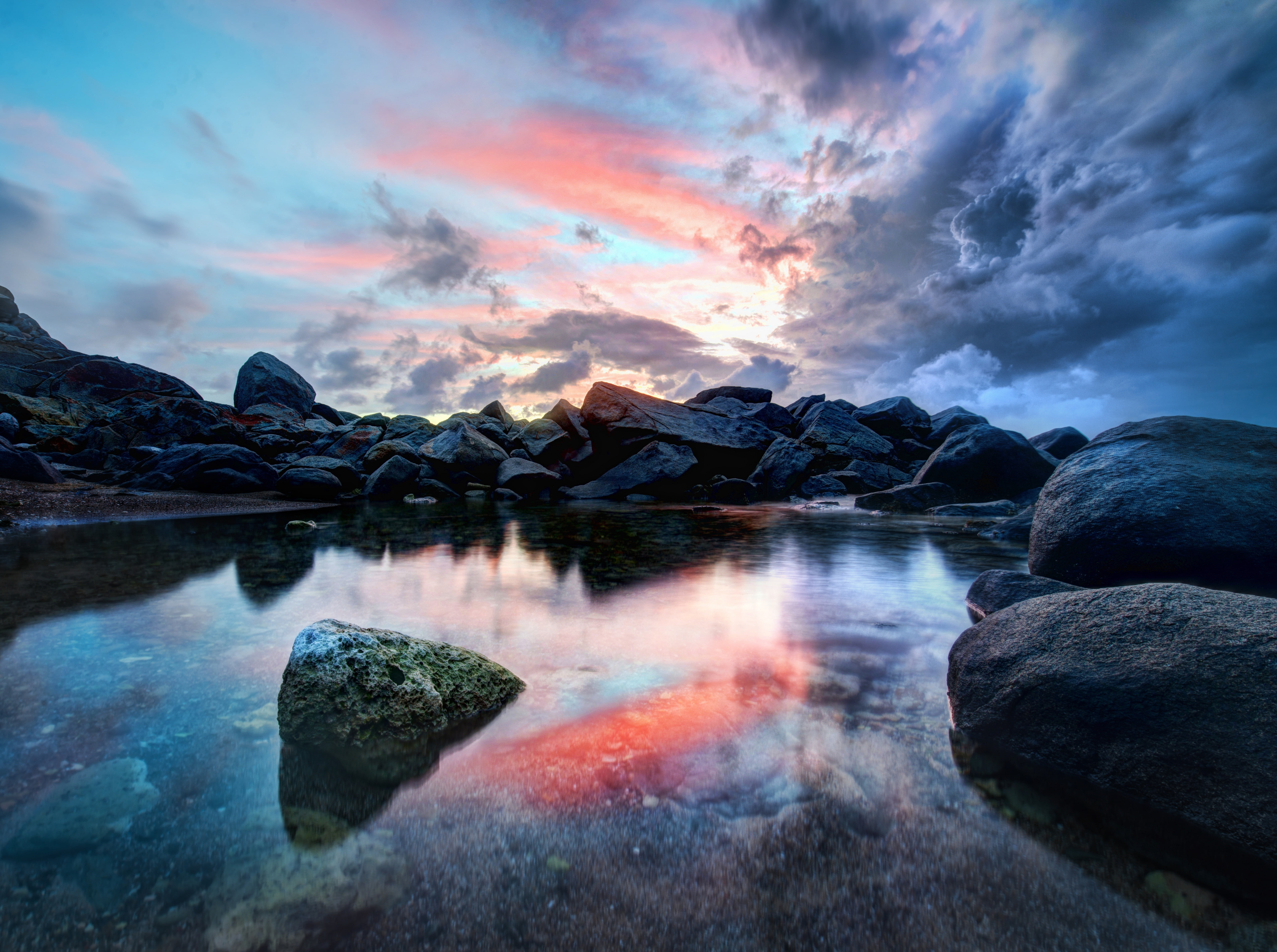 thebaths, Travel, territory, 5K, long exposure, beauty in nature, High, blue, dynamic, Rocky, Range, Caribbean, gorda, 2012, sky, Clouds, Sunset, imaging, HD Wallpaper