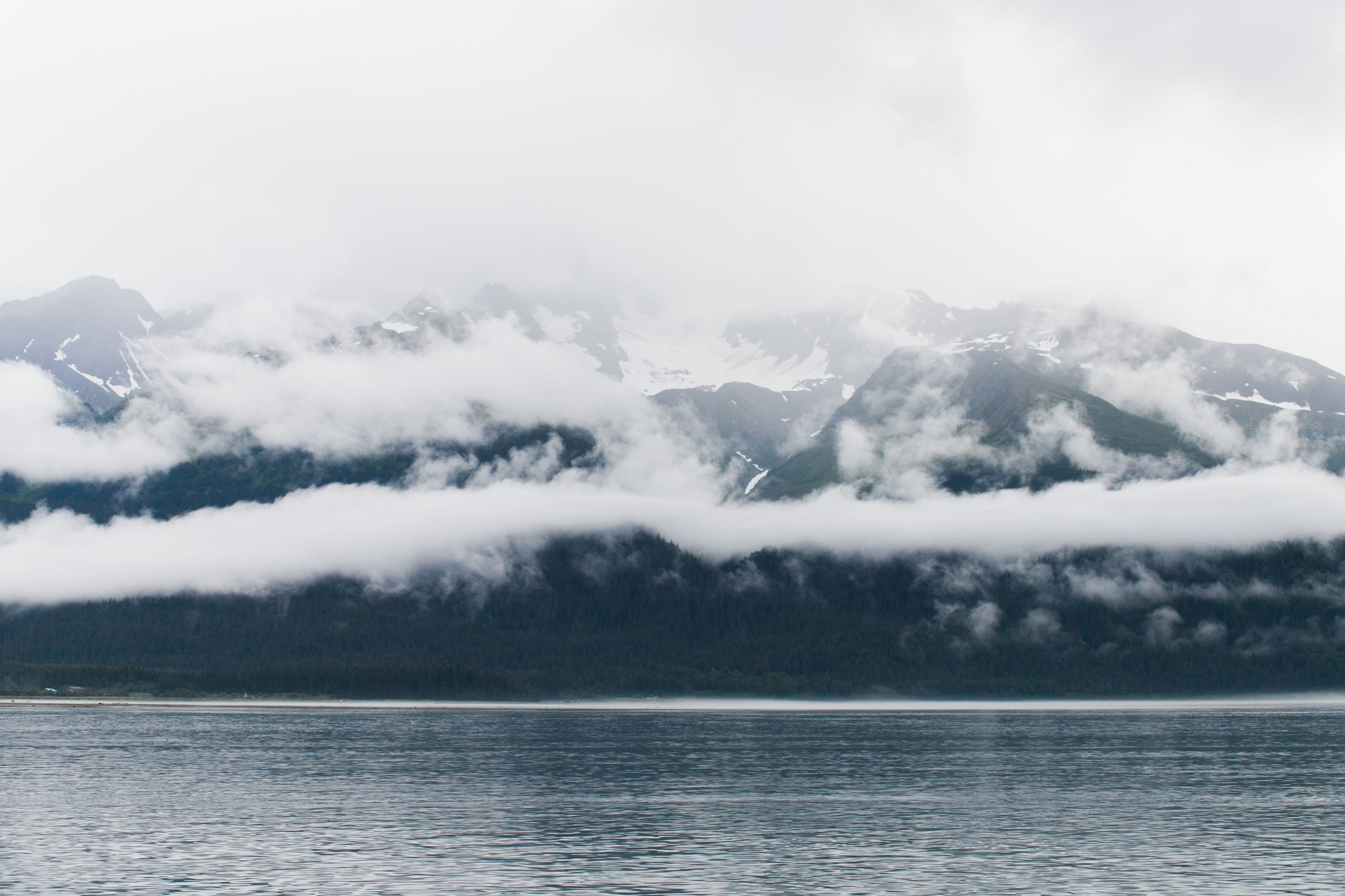 lake, mountain, idyllic, environment, alaska, daytime, mist, beauty in nature, water, misty, cloud, gray, resurrection bay, body, kenai fjord, landscape, HD Wallpaper