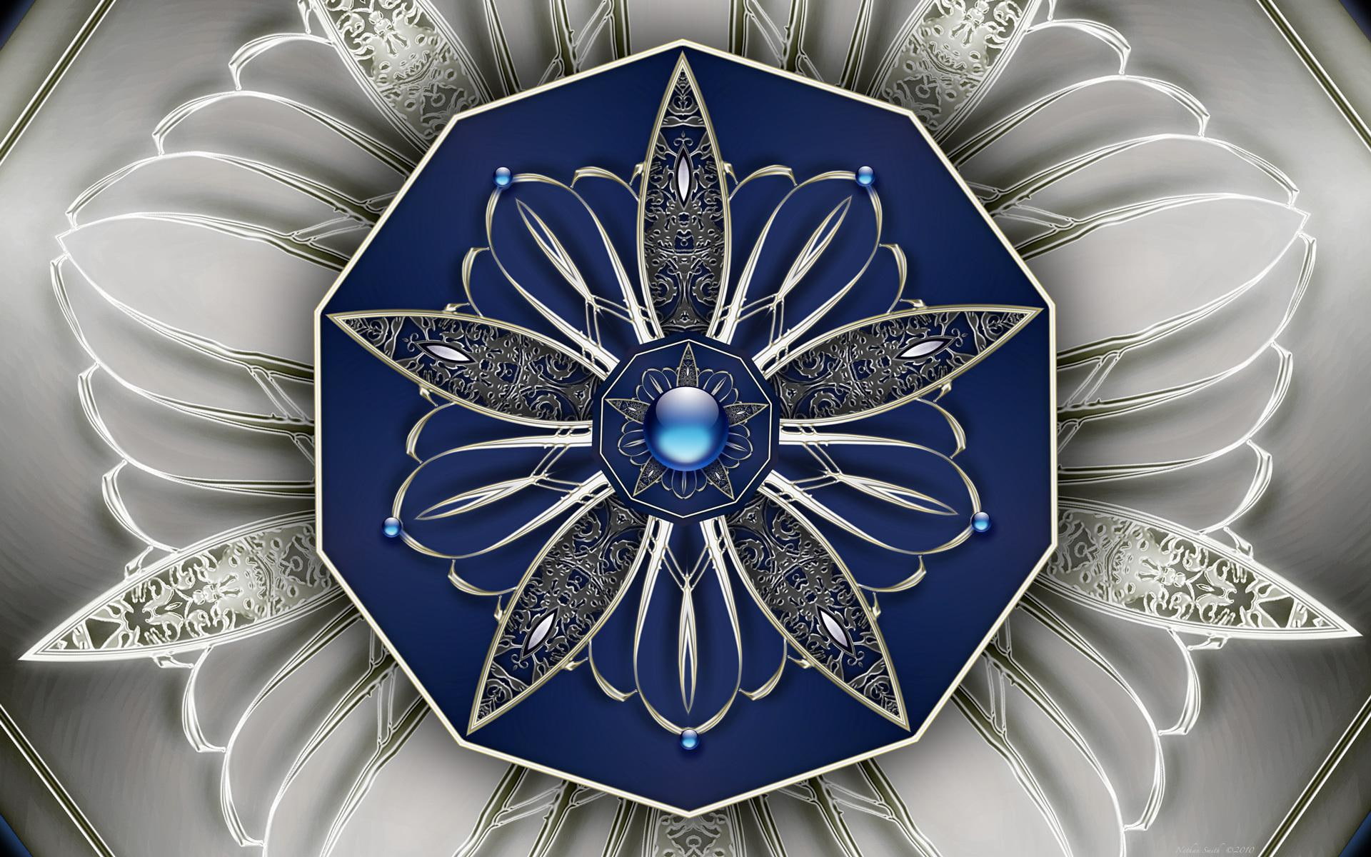 blue, fractal, 1080P, nice, design, 3d and abstract, HD Wallpaper