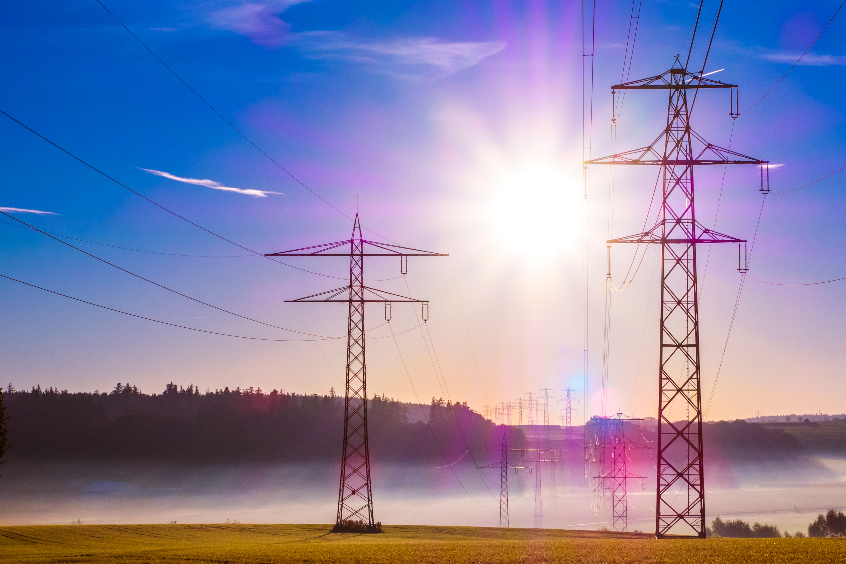 sunset, sky, photo, fog, dusk, sunlight, cable, current, power supply, connection, reinforce, clouds, upper lines, cloud - sky, fuel and power generation, HD Wallpaper