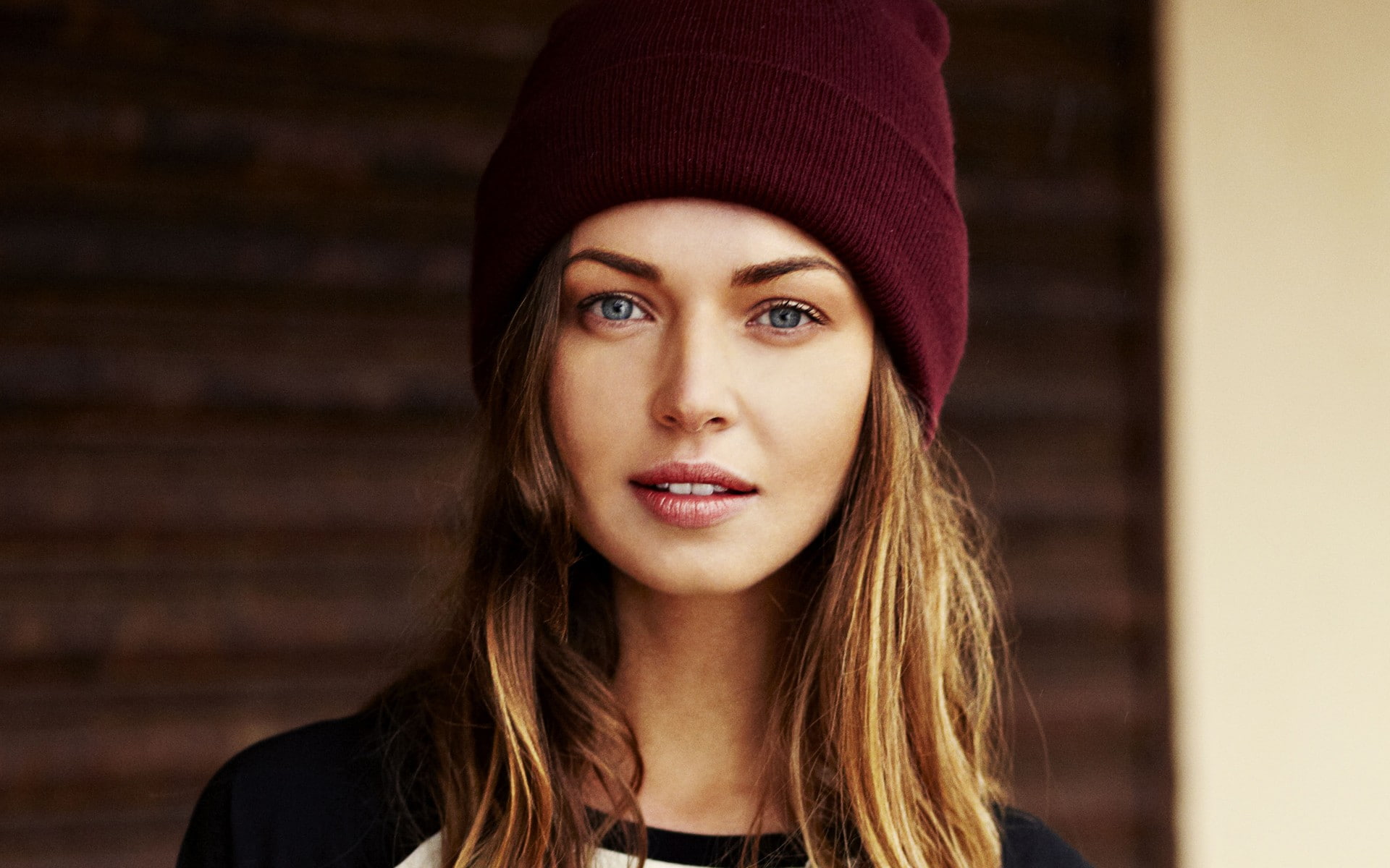 women, 1080P, blue eyes, woolen, Anna-Maria Bensch, blonde, portrait, HD Wallpaper