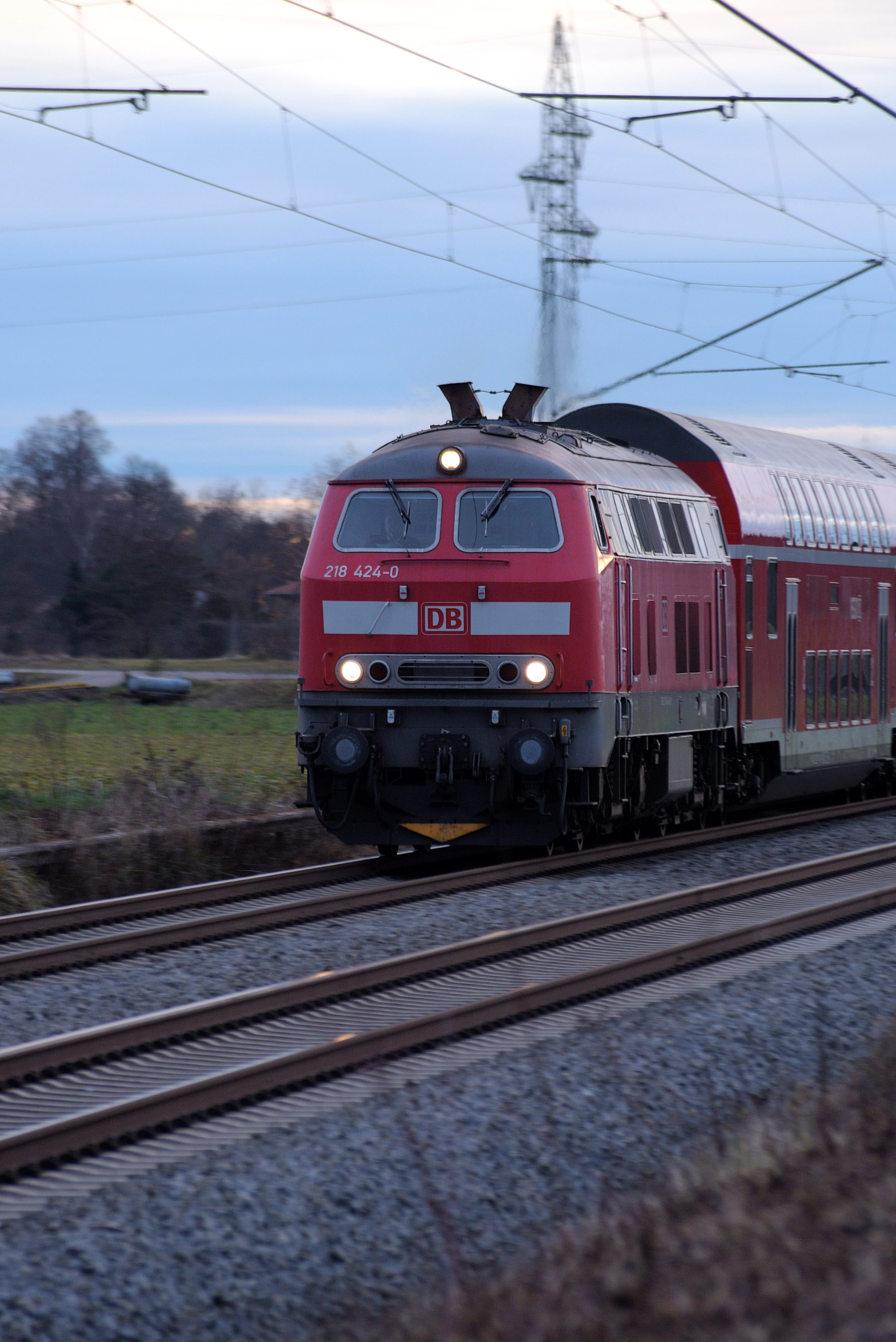 db, railway, rails, away, target, s bahn, sky, transportation, passengers, train - vehicle, railroad station platform, engine driver, motion, electricity, Phone HD Wallpaper