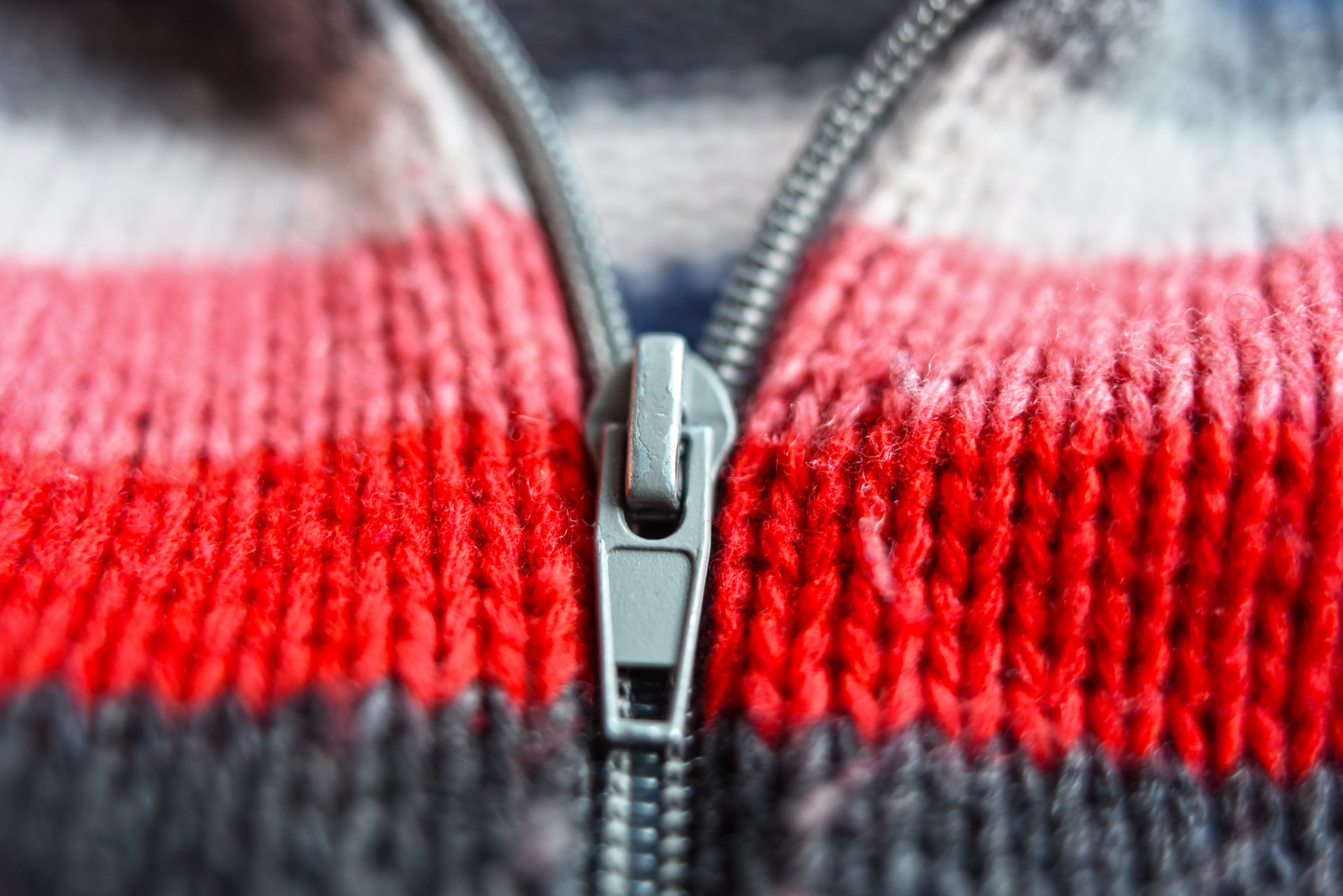 red, zipper, 5K, zippered, zip, studio shot, material, macro, backgrounds, no people, clothing, day, close-up, woolen, extreme close-up, metal, connection, HD Wallpaper