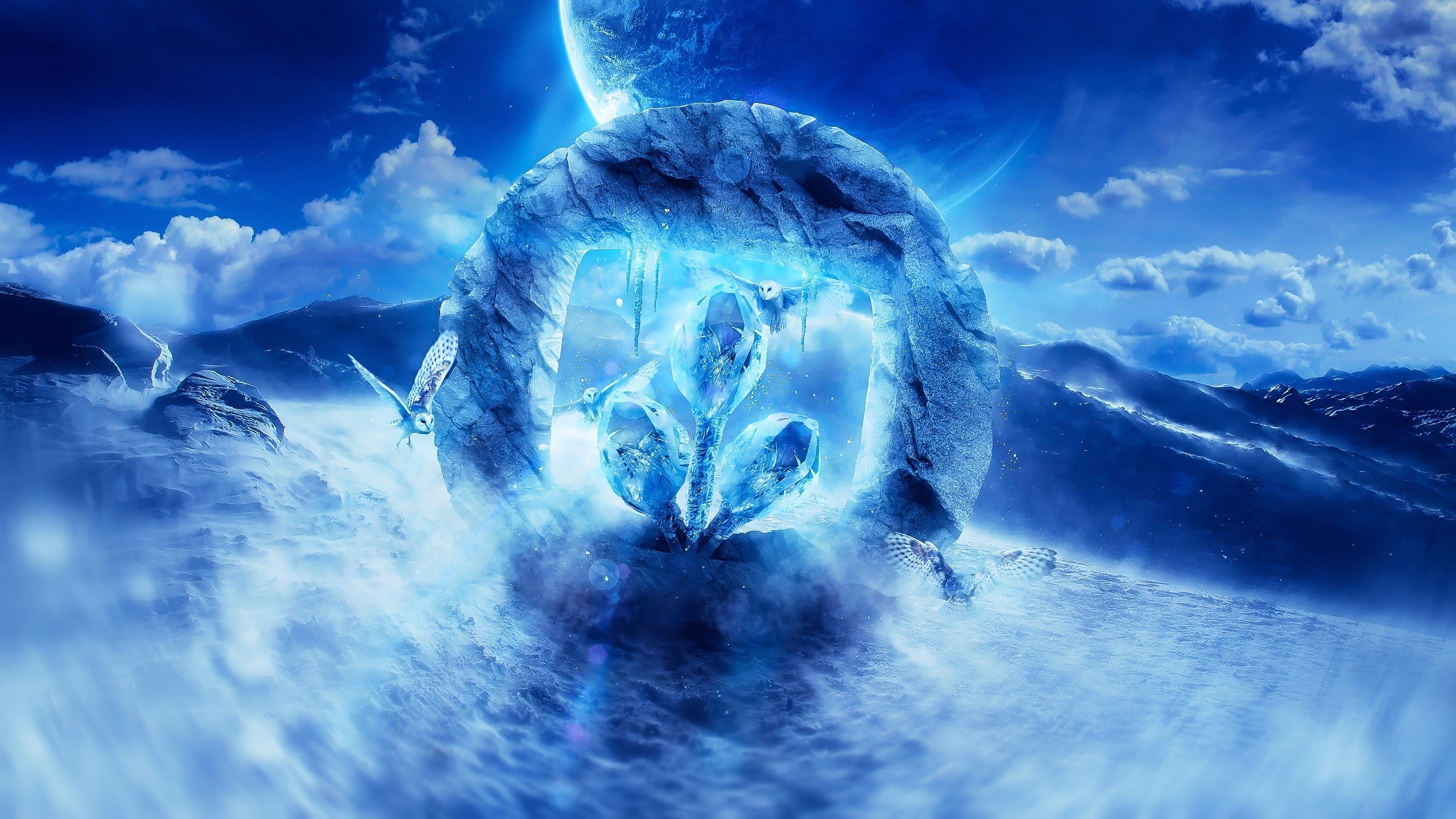 Planet, Owl, Creative, Blue, Clouds, Style, Leaf, 2K, Ice, Design, Sea, HD Wallpaper
