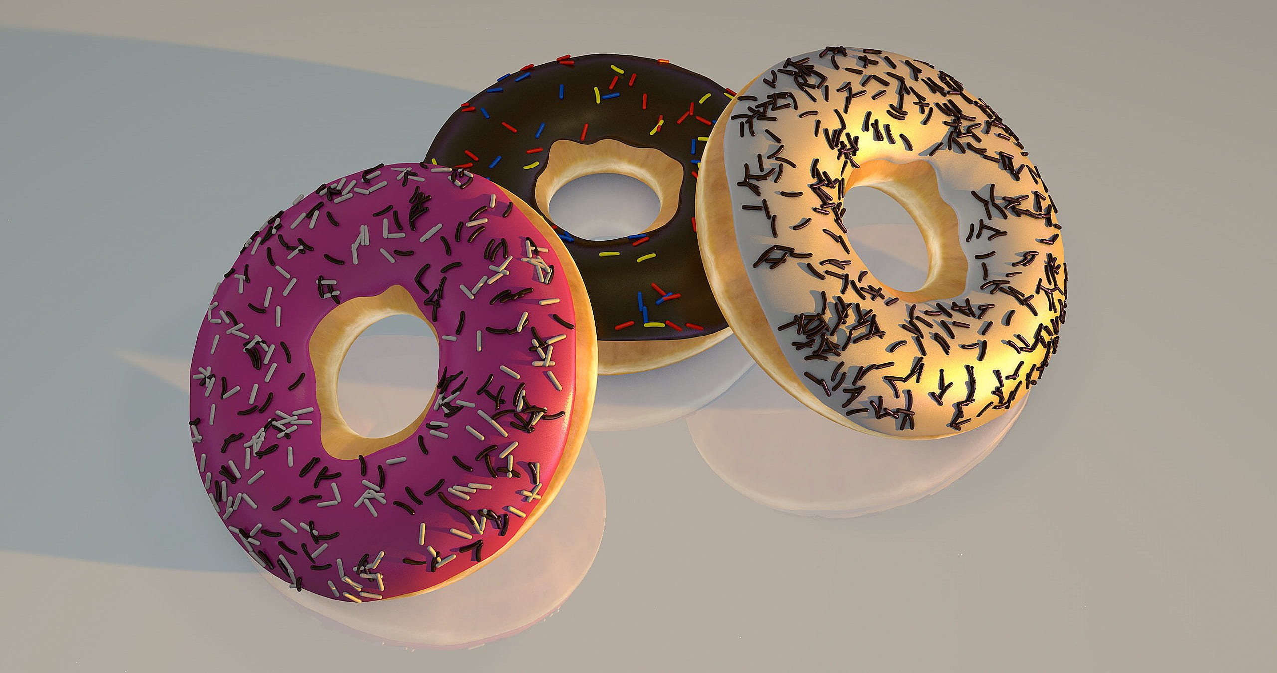 sugar, geometric shape, shape, flavour, close-up, no people, pattern, indoors, ornament, delicious, cake, donuts, 3d model, studio shot, multi colored, HD Wallpaper