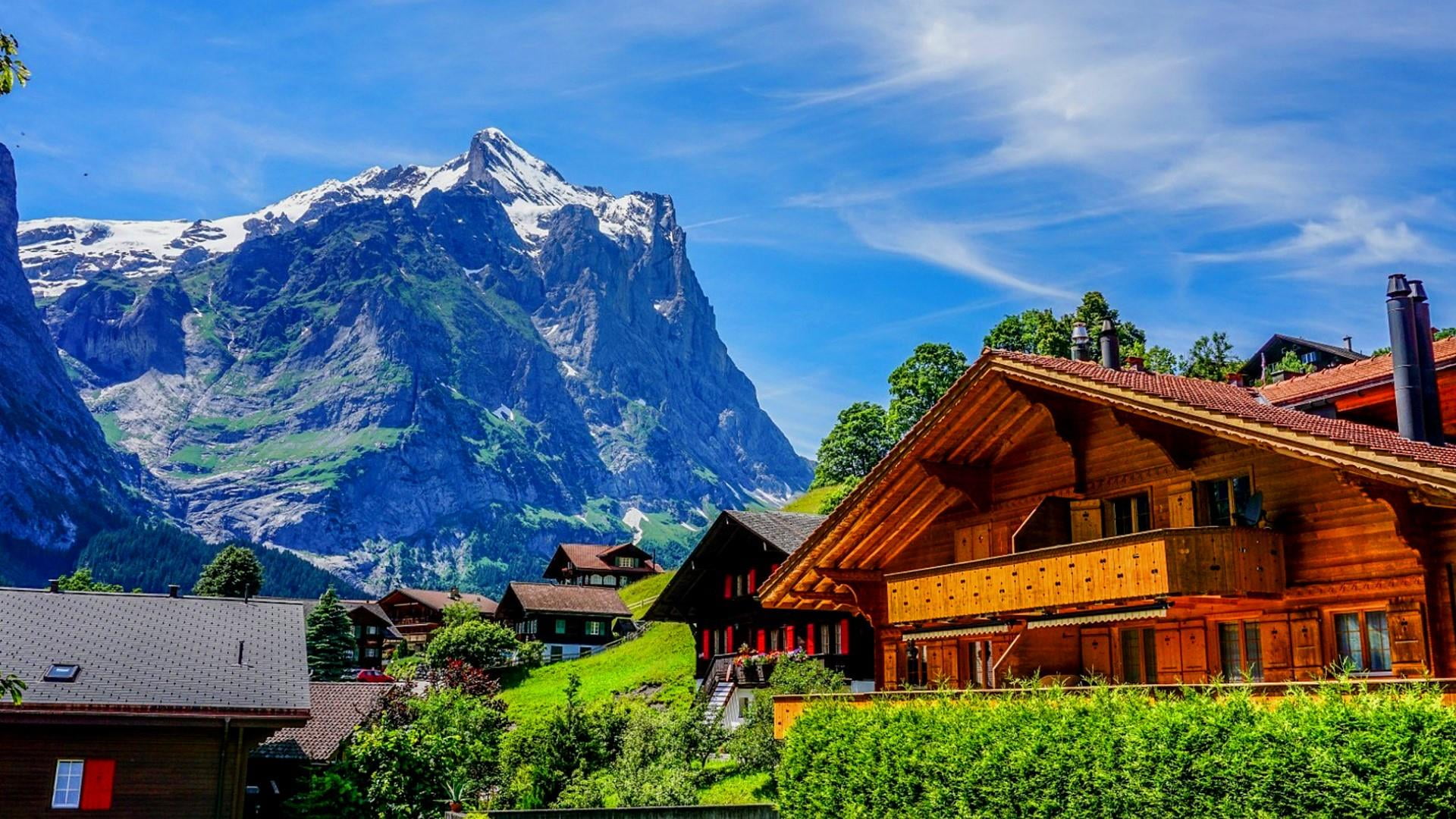 built structure, architecture, 1080P, slovenia, building exterior, travel destinations, scenics - nature, no people, house, snow, outdoors, mountain, sky, HD Wallpaper