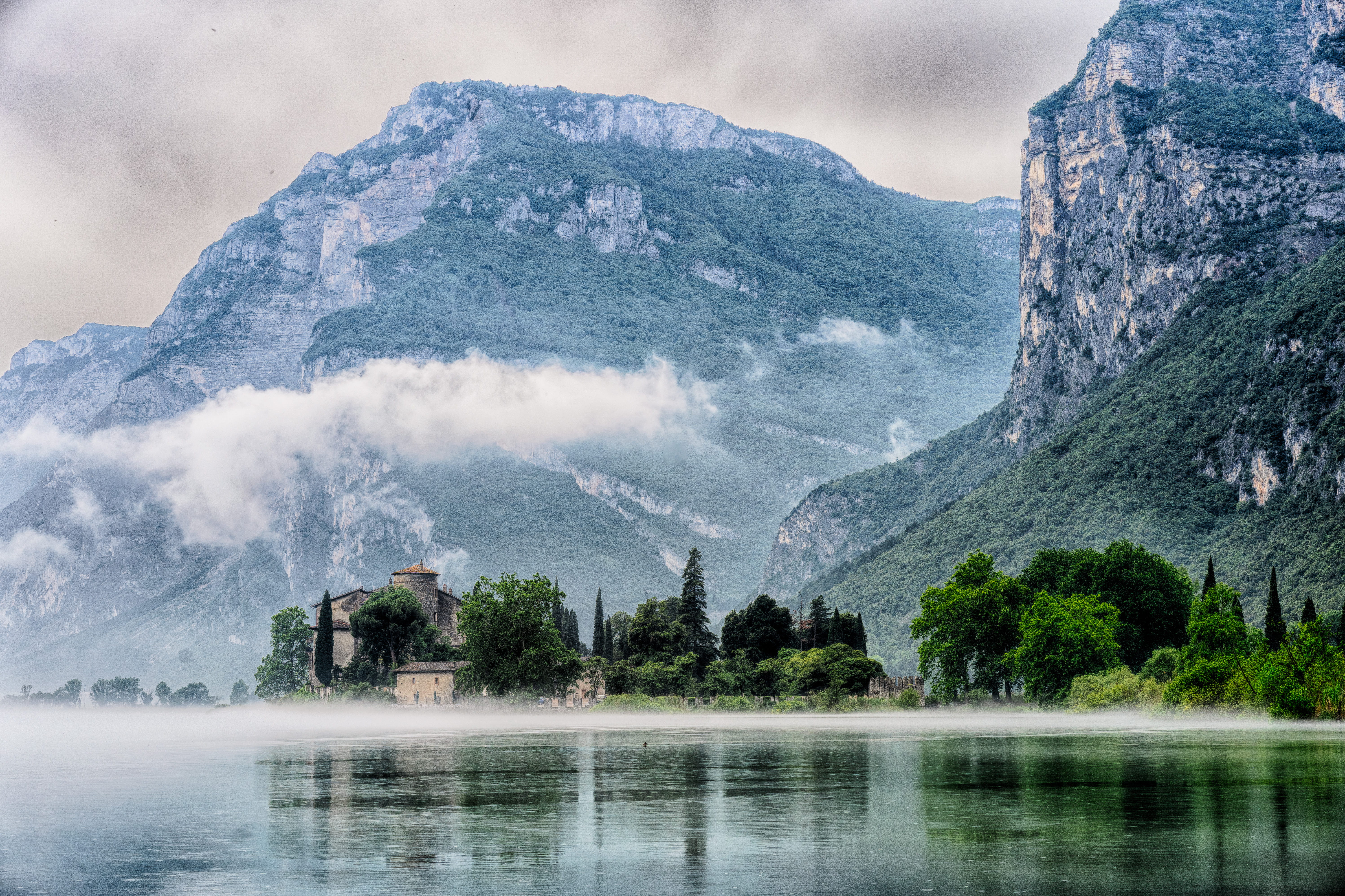 europe, cloud, cultures, dolomites, tree, travel, foggy, 5K, journey, shore, village, reflection, tourism, castle, scenics, lakeside, vacations, villa, HD Wallpaper