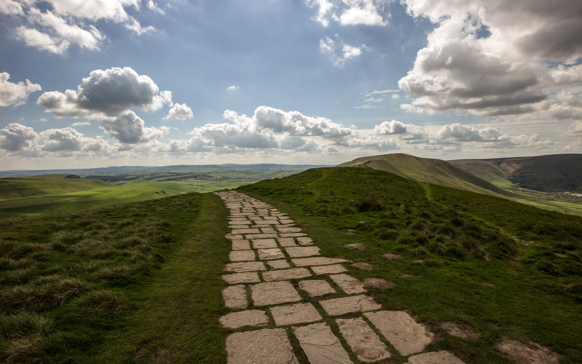 grass, trail, hd, path, landscape, clouds, nature, 1080P, HD Wallpaper