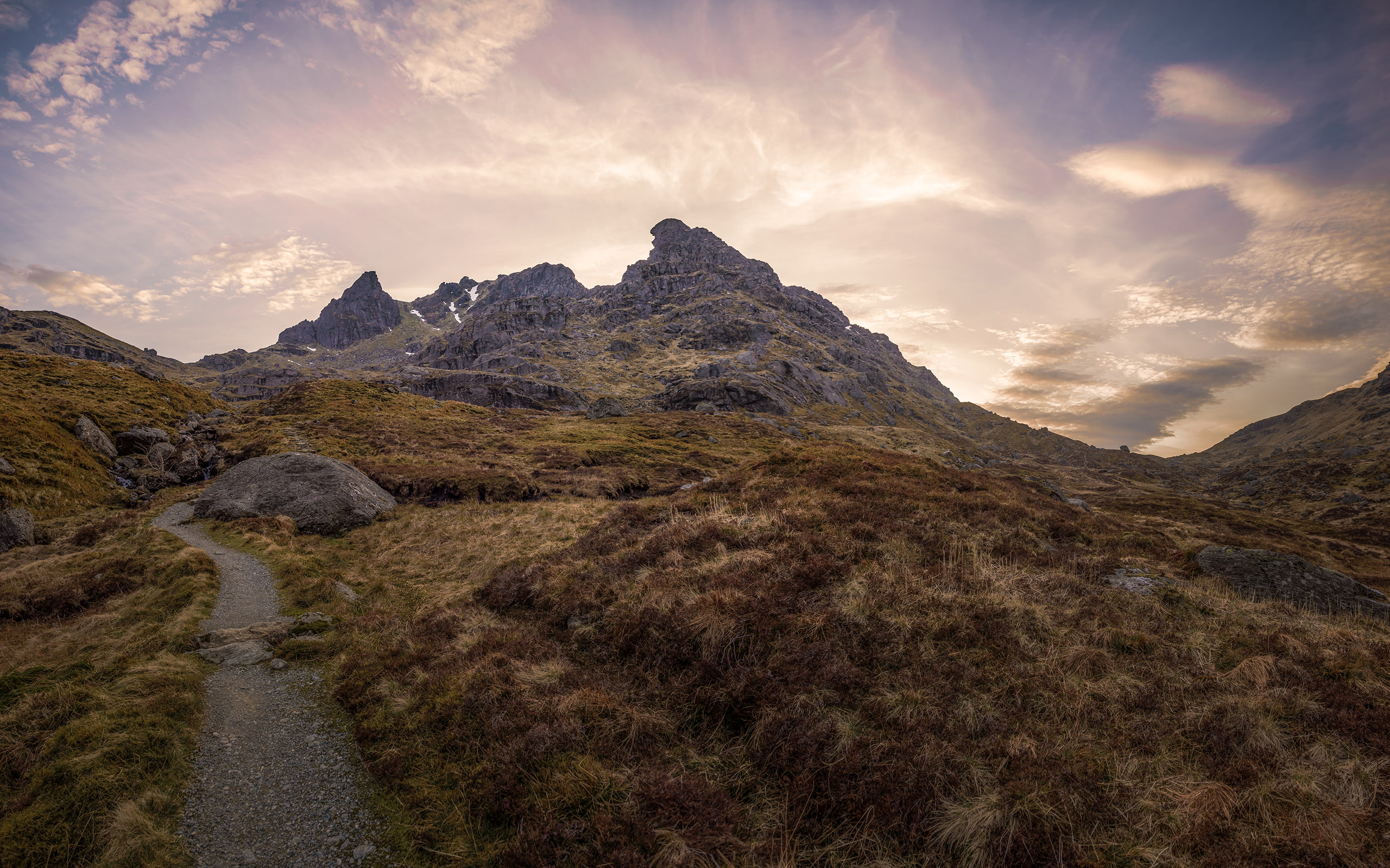 mountains, grass, nature, trail, path, landscape, hd, 2K, HD Wallpaper