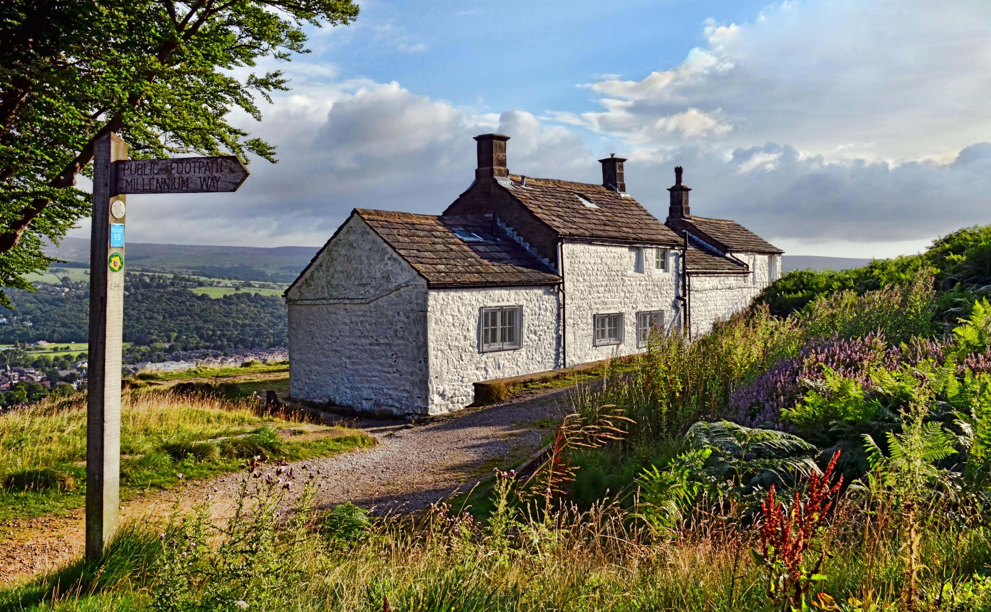 wharfedale, growth, ilkley, gray, westyorkshire, brick, day, sky, unitedkingdom, land, nature, White, building, building exterior, 4K, Millennium, grass, HD Wallpaper