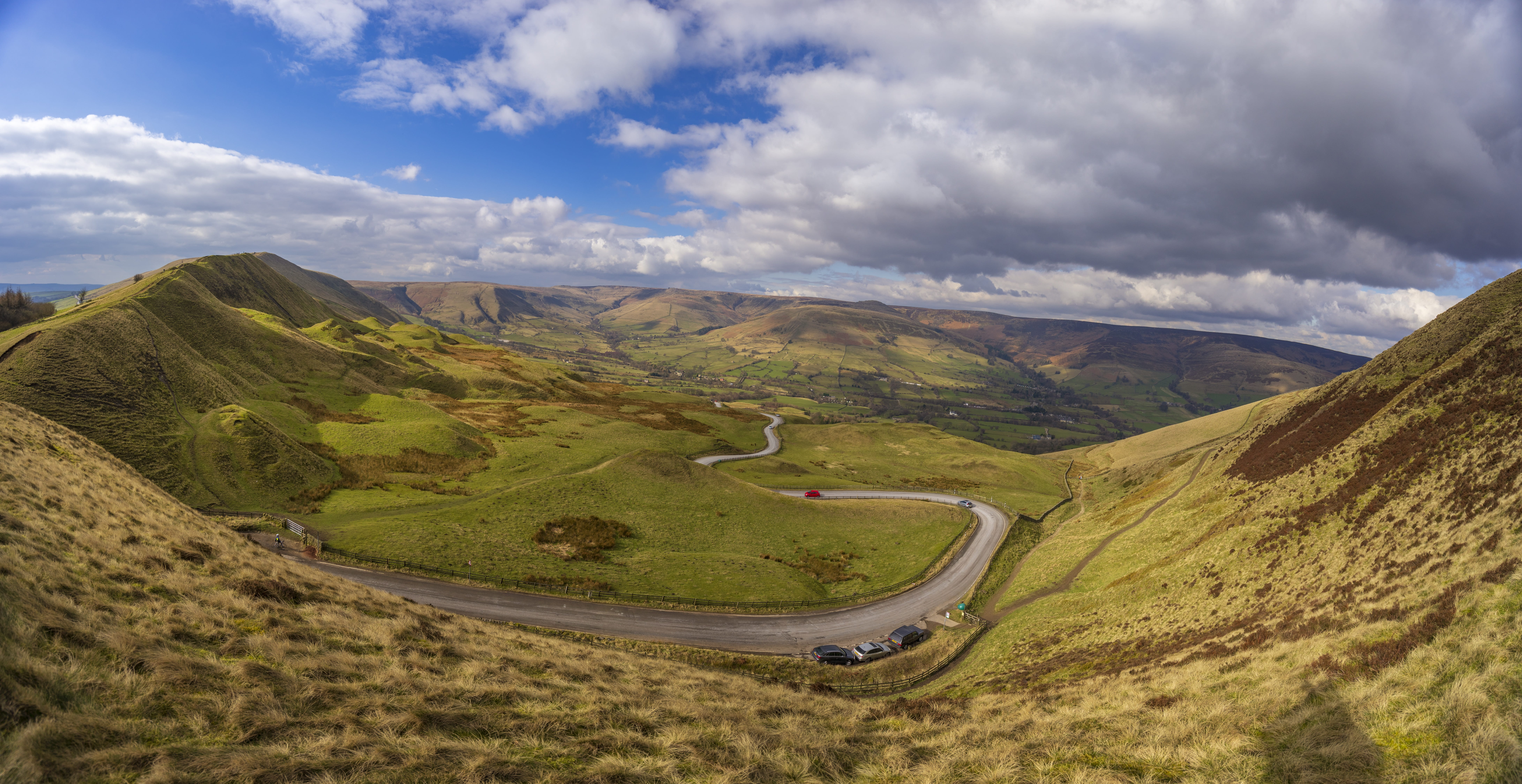 high angle view, no people, hills, united kingdom, environment, tranquil scene, scenic, castleton, day, idyllic, road, transportation, scenics - nature, HD Wallpaper
