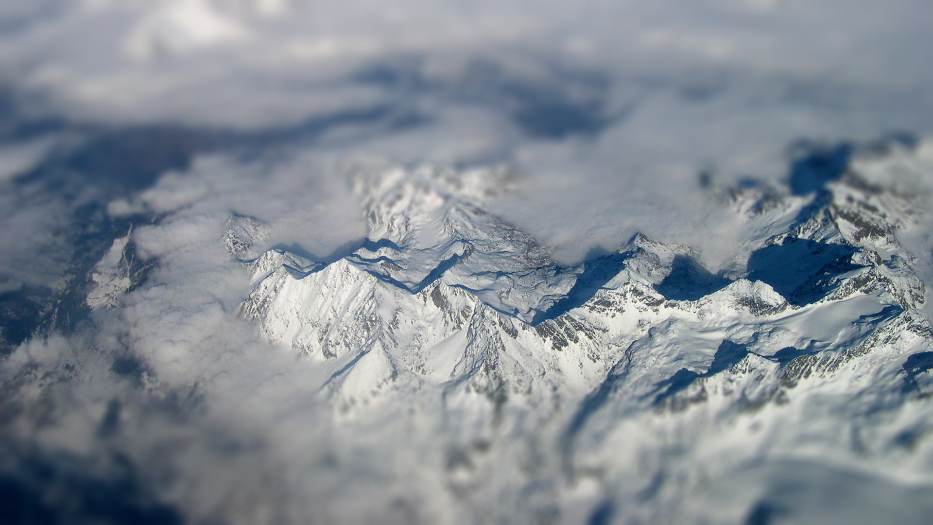 1080P, tilt shift, mountains, snow, aerial view, landscape, HD Wallpaper