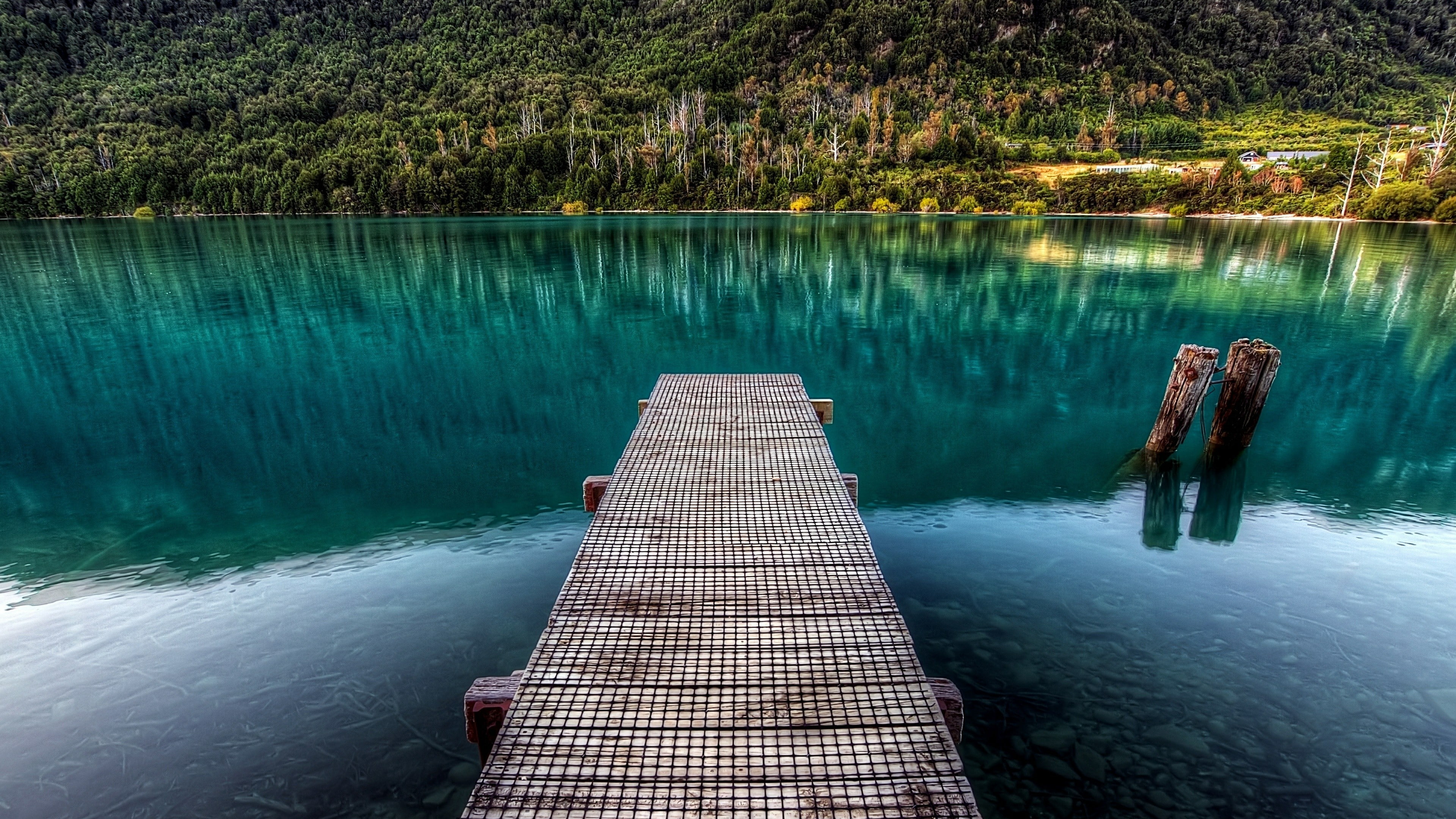 reservoir, bank, water, 4K, nature, landscape, reflection, turquoise, pier, lake, HD Wallpaper