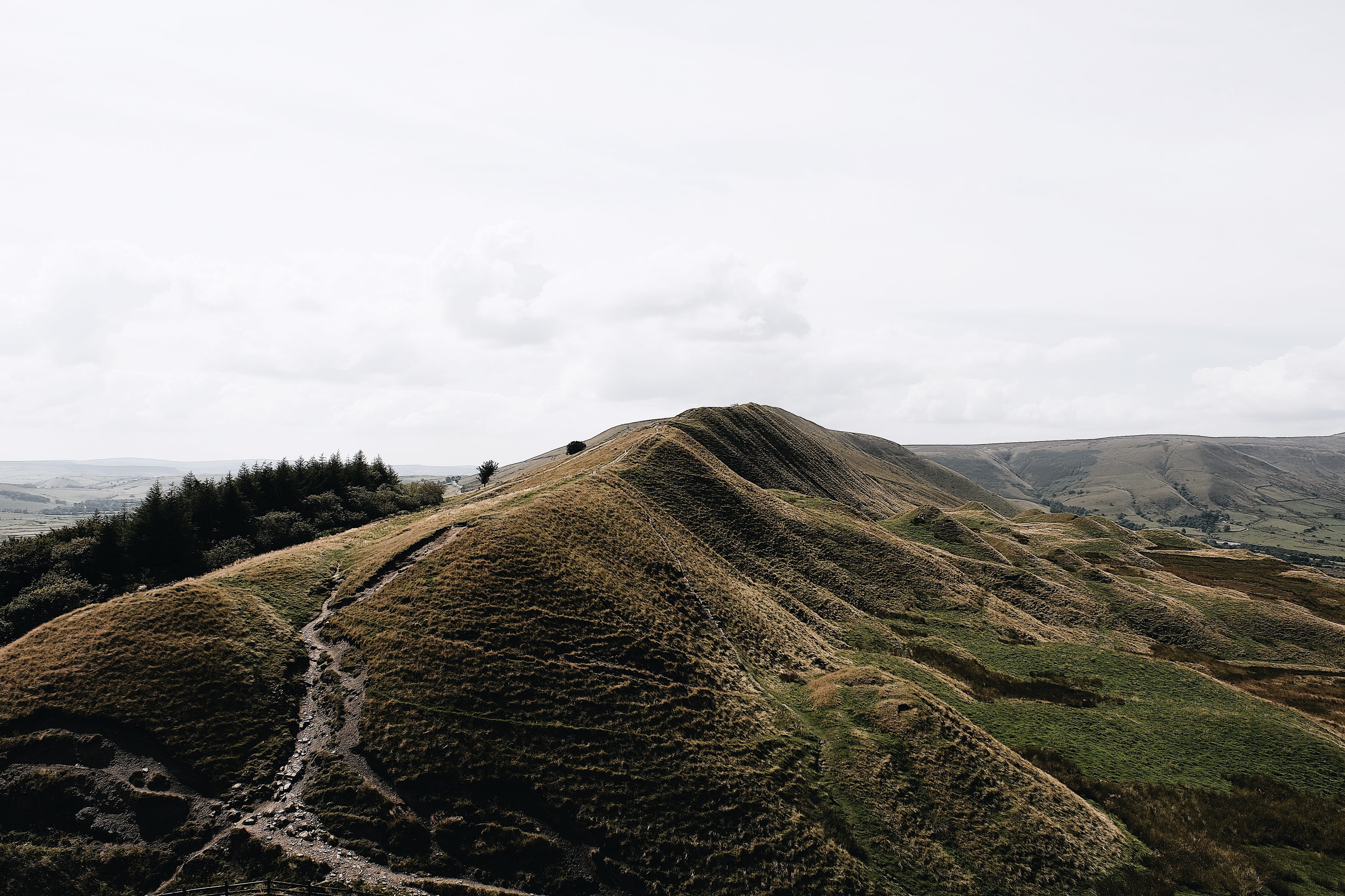 ridge, sky, landscape, view, mountain, highland, tranquil scene, plant, nature, green, trail, no people, grass, idyllic, rolling landscape, green color, HD Wallpaper