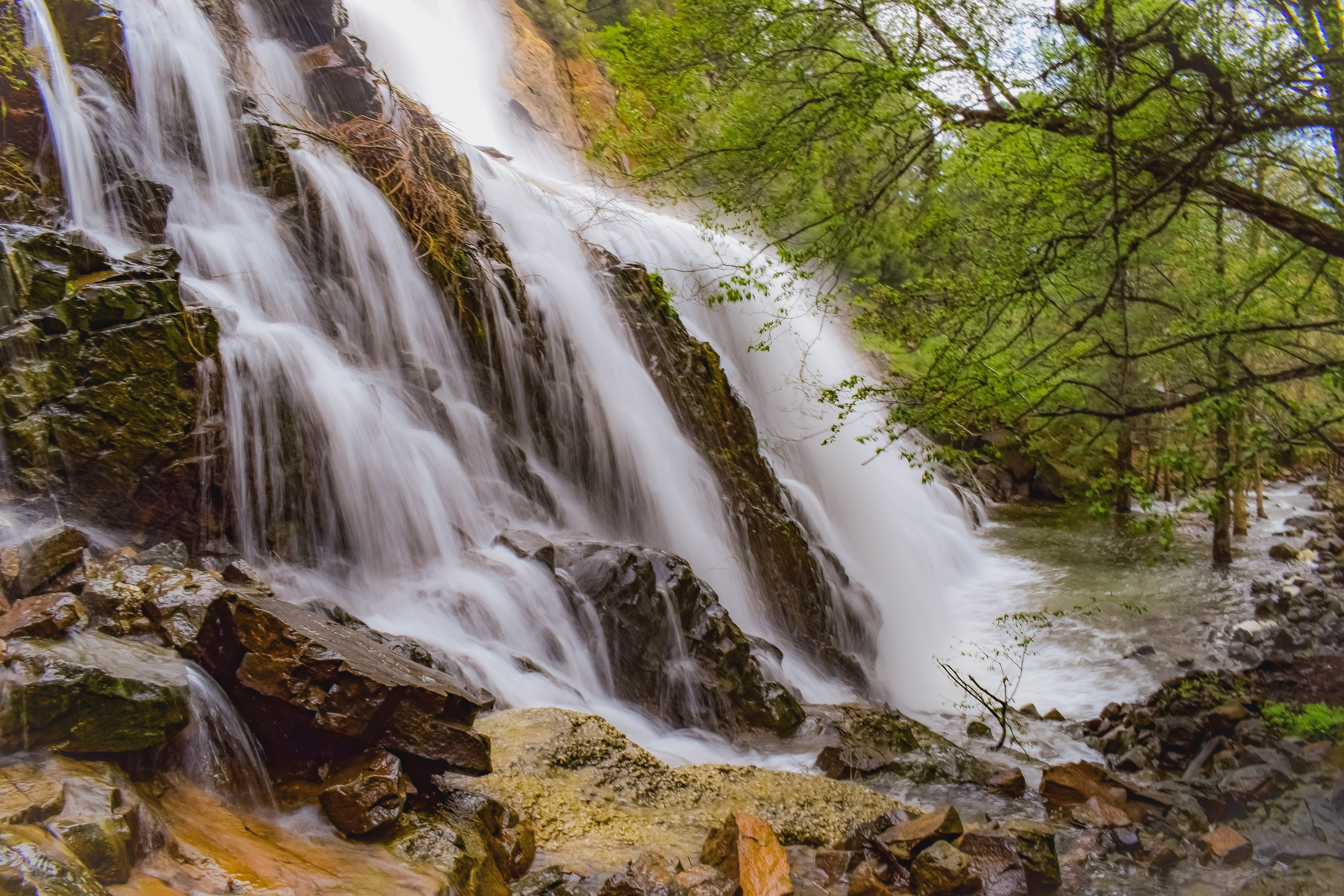 water, waterfalls, rock, long exposure, xyliatos dam, flowing, plant, flowing water, tree, cliff, beauty in nature, motion, splash, blurred motion, cyprus, HD Wallpaper