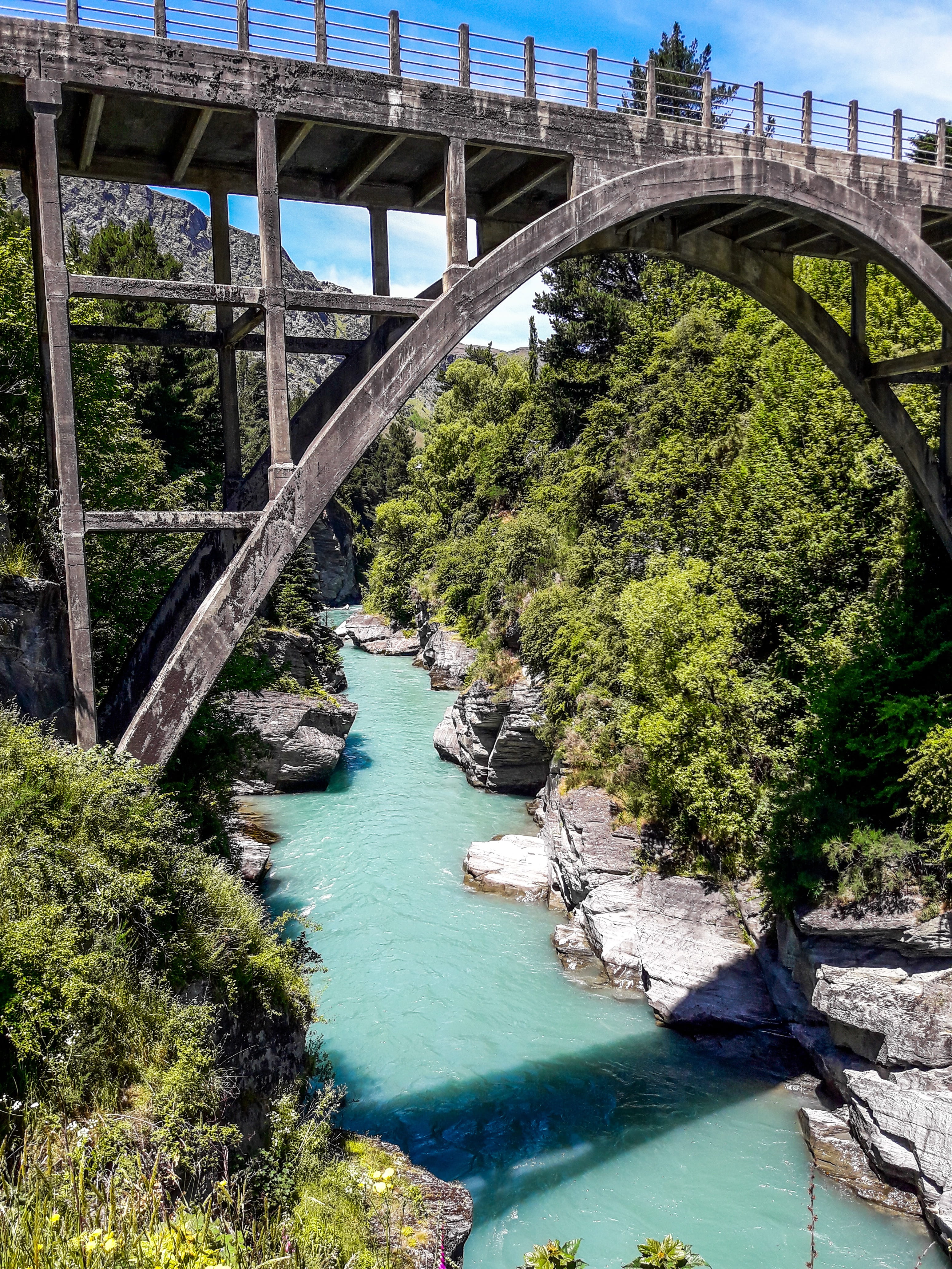 lake, magnificent, panorama, panoramic views, architecture, arch bridge, bungee jumping, summer, high mountain, water, scenics - nature, plant, New Zealand, Phone HD Wallpaper