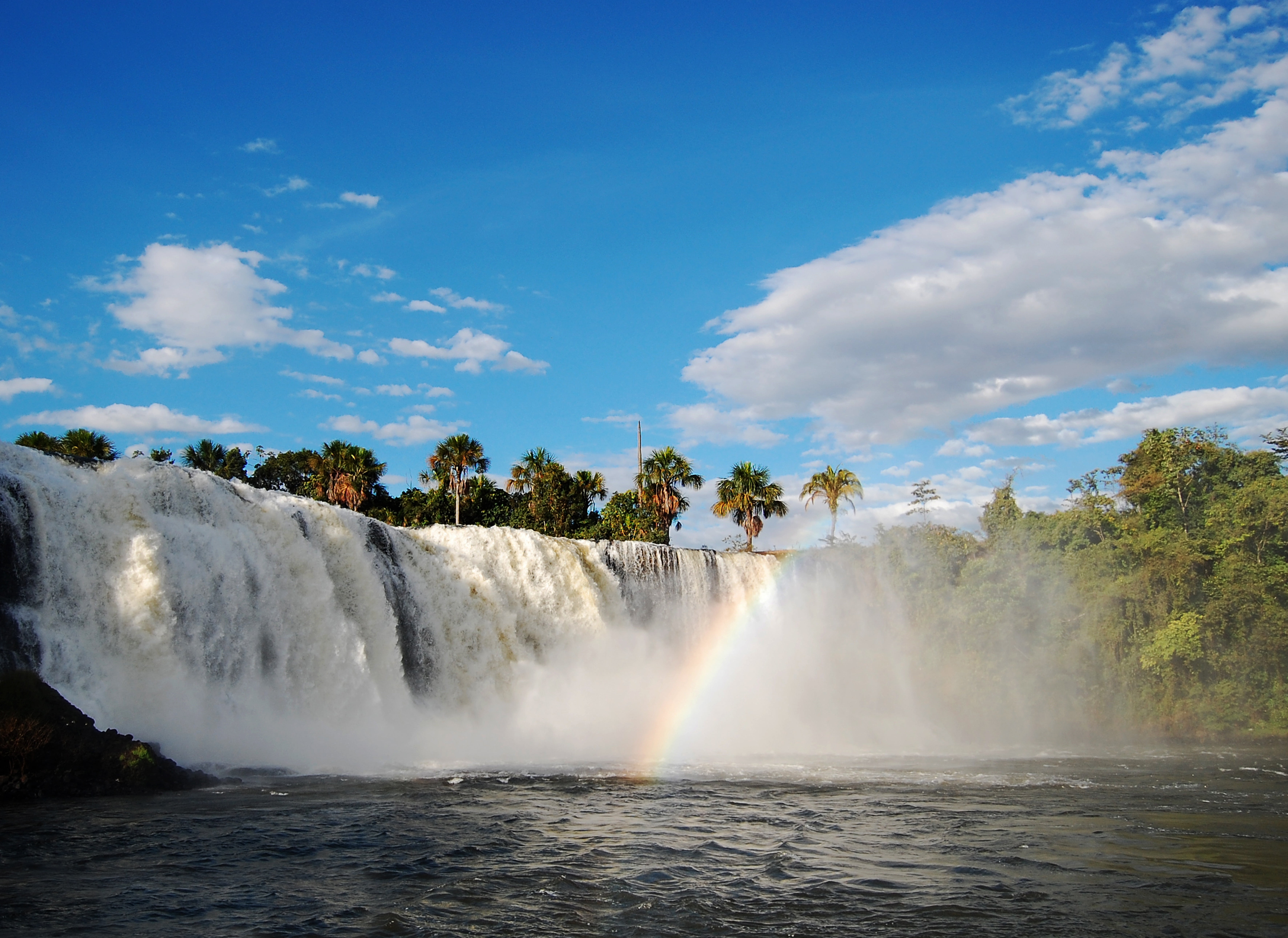 nature, tree, motion, scenics - nature, spraying, scenics, outdoors, tangará, falling, waterfall, trees, travel destinations, clouds jump, no people, river, HD Wallpaper