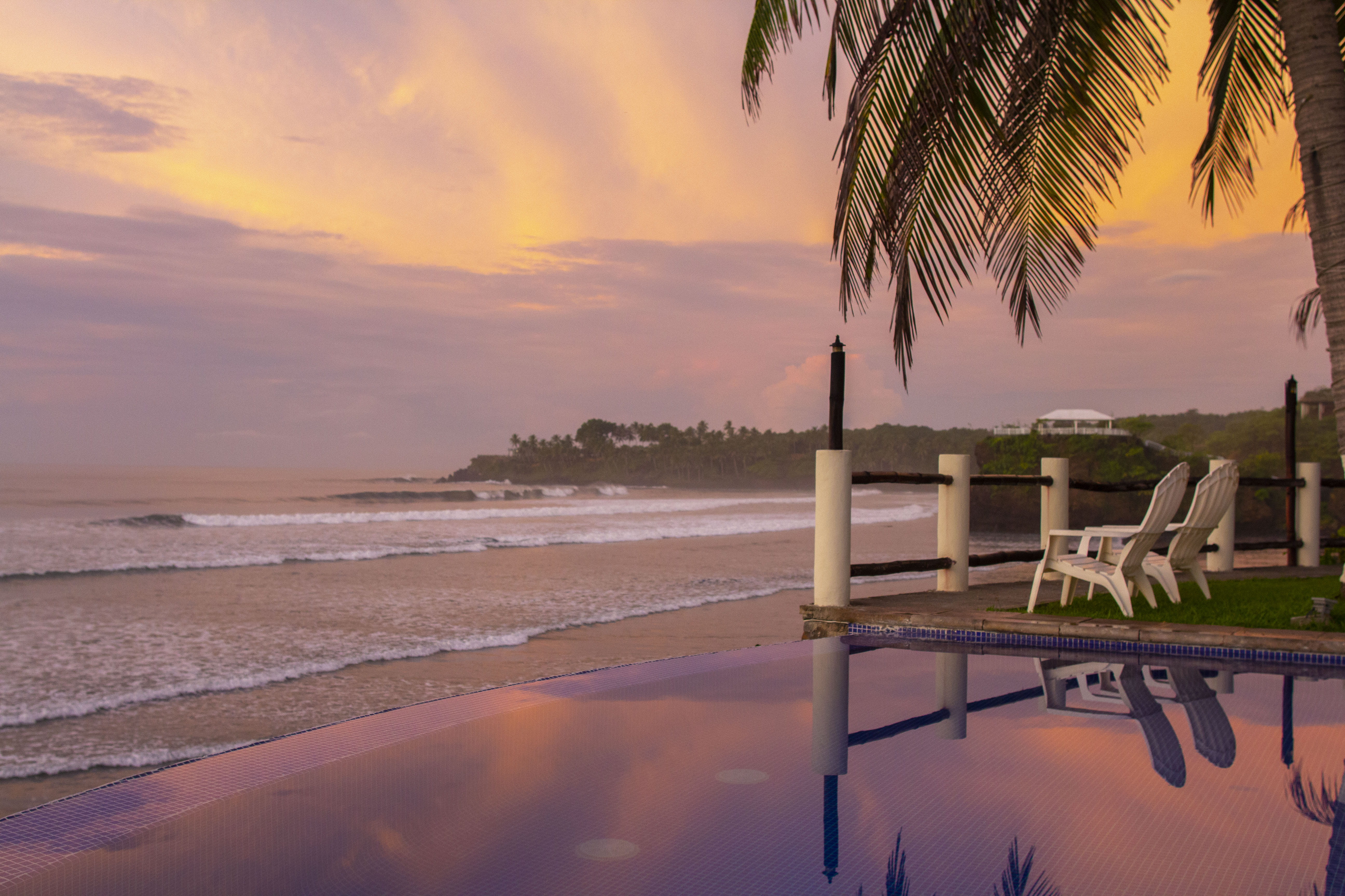 land, scenics - nature, building, tranquil scene, water, hotel, cloud - sky, tree, summer, no people, beach, sea, pam tree, beauty in nature, 5K, resort, HD Wallpaper