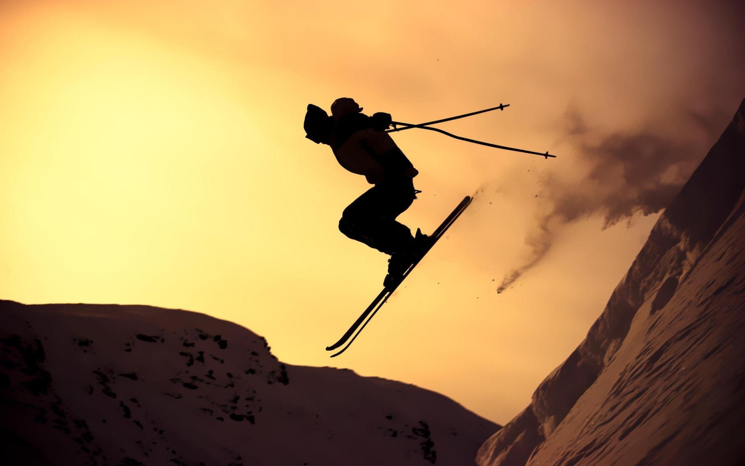 nature, silhouette, extreme sports, beauty in nature, 2K, skiing, photography, ice, outdoors, mountains, mountain, sport, adventure, full length, one person, HD Wallpaper