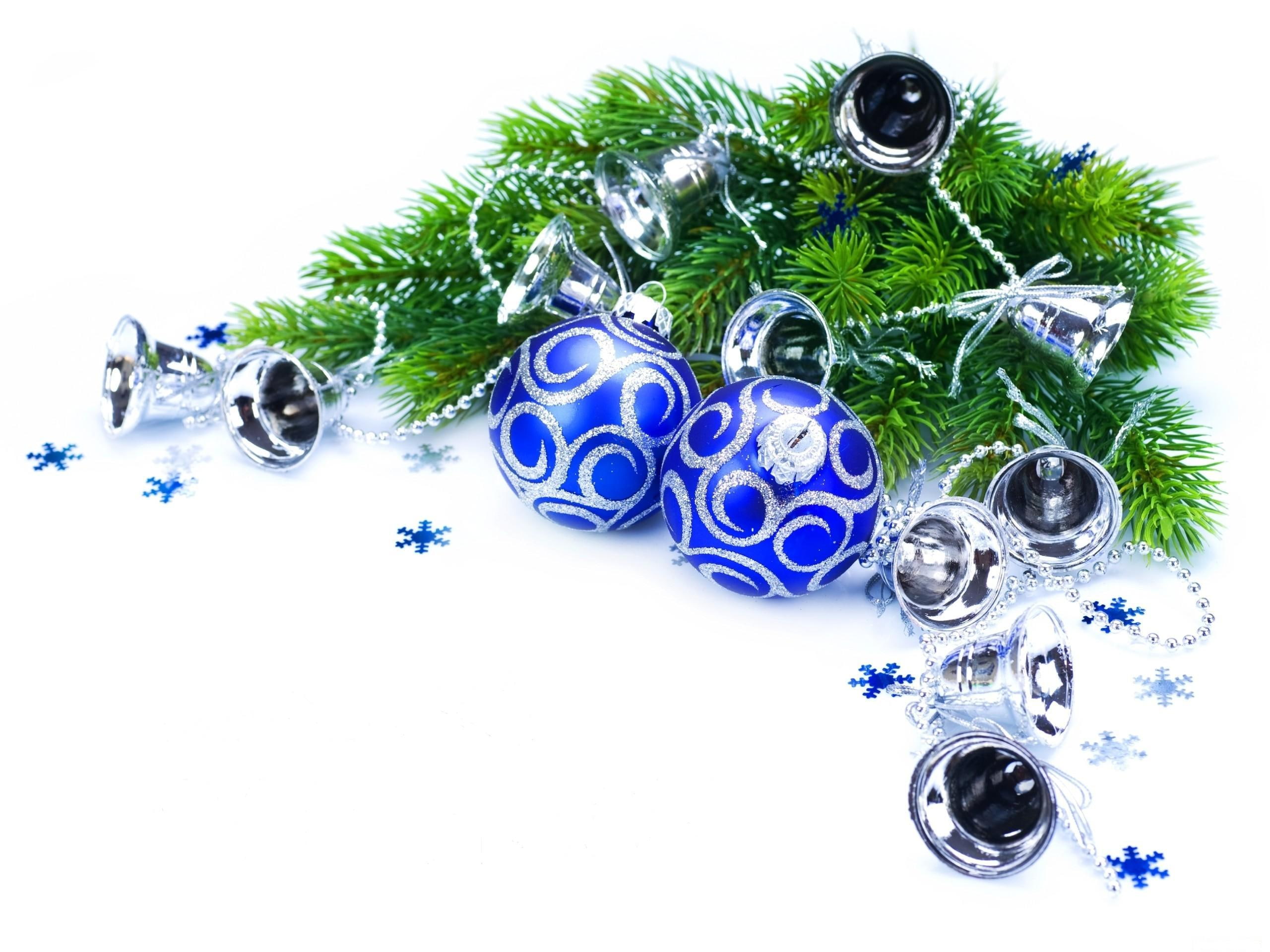 christmas, branches, new, new year, christmas decorations, 2K, snowflakes, bells, needles, year, decorations, HD Wallpaper