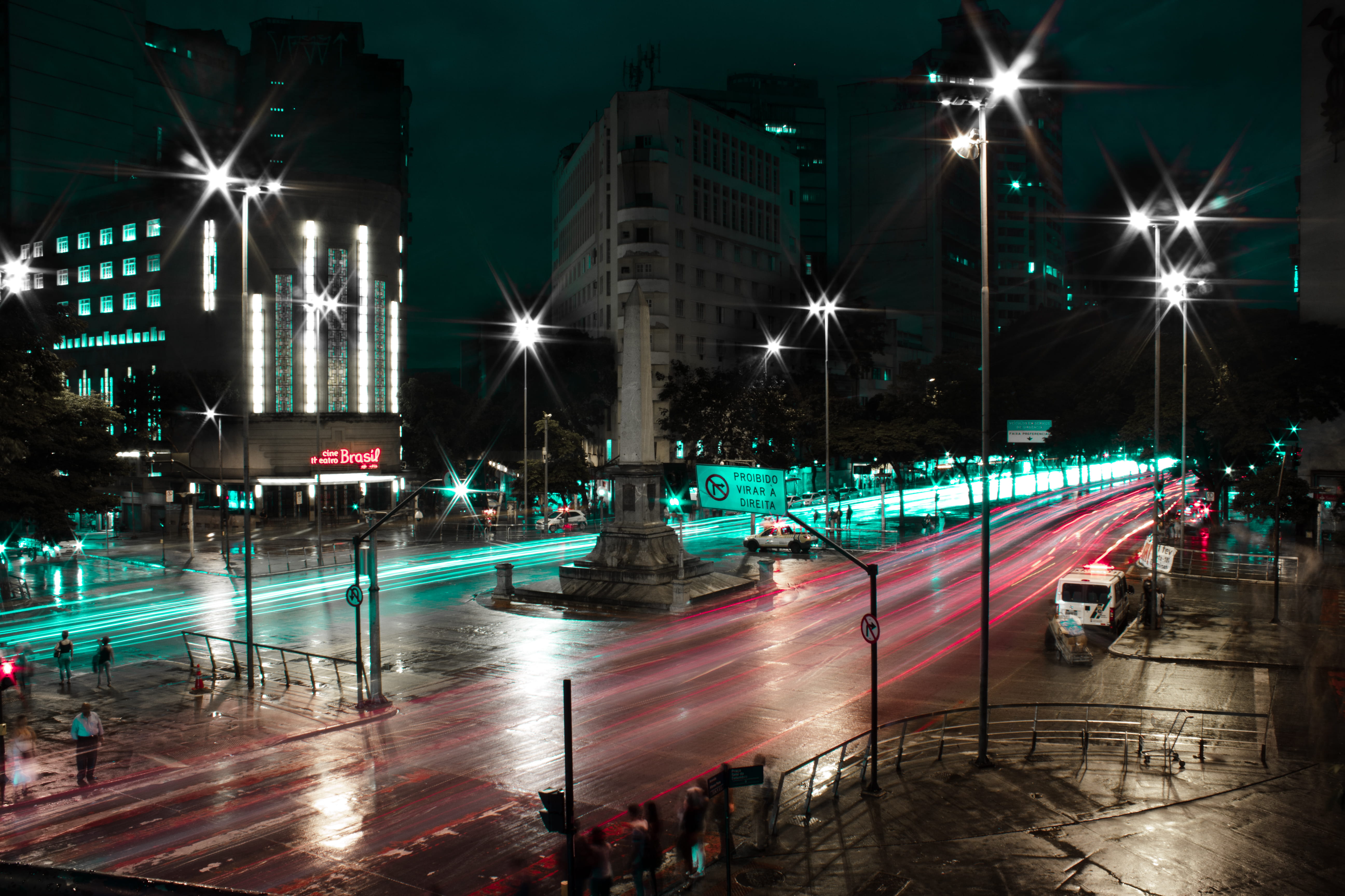 city, street, nightlife, transportation, lighting equipment, street light, 5K, reflection, motion, sky, night, light, water, built structure, mode of transportation, HD Wallpaper