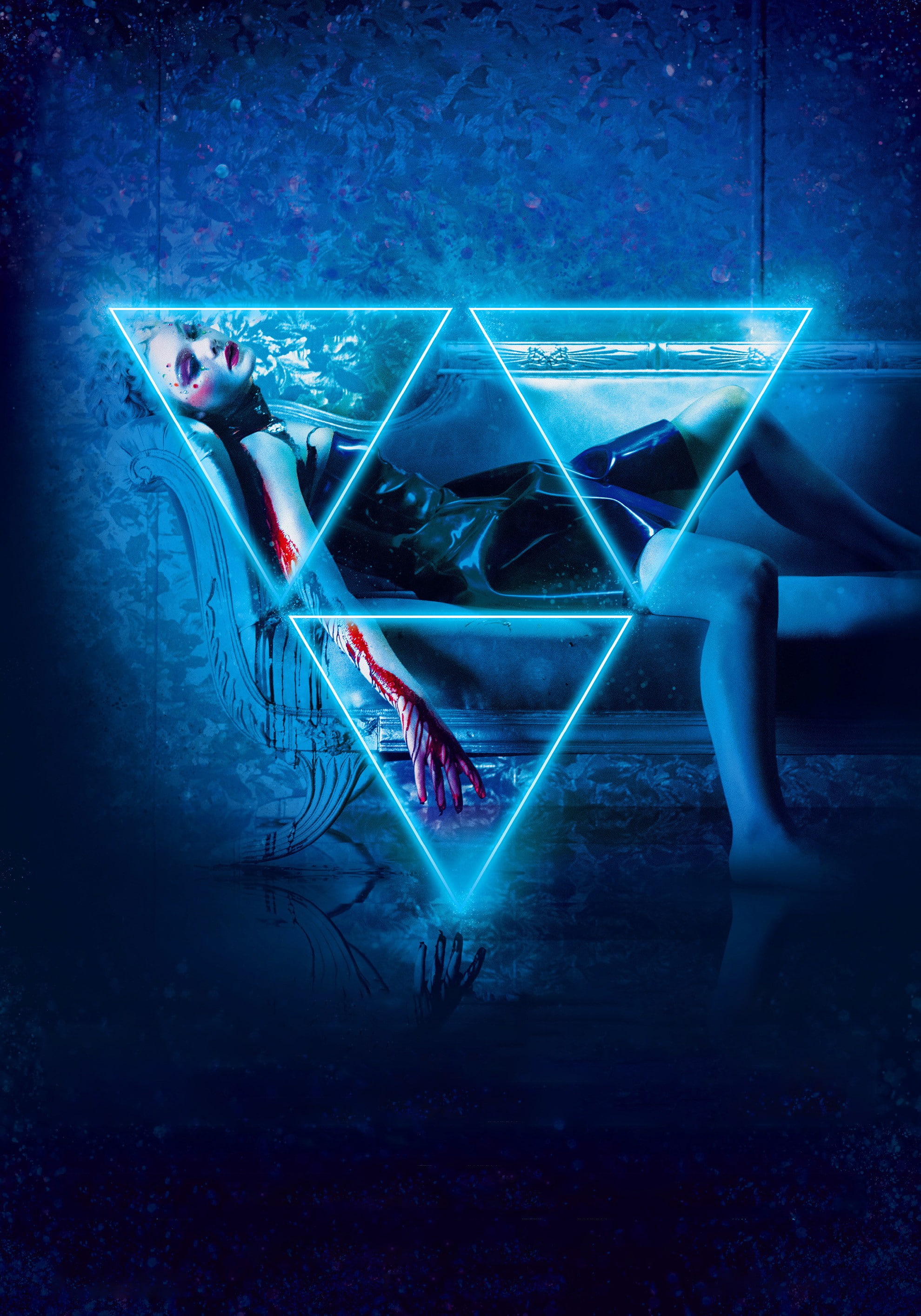 movie poster, 2K, laser, blue, sea, night, nature, human body part, full length, illuminated, digital composite, The Neon Demon, one person, indoors, adult, Phone HD Wallpaper