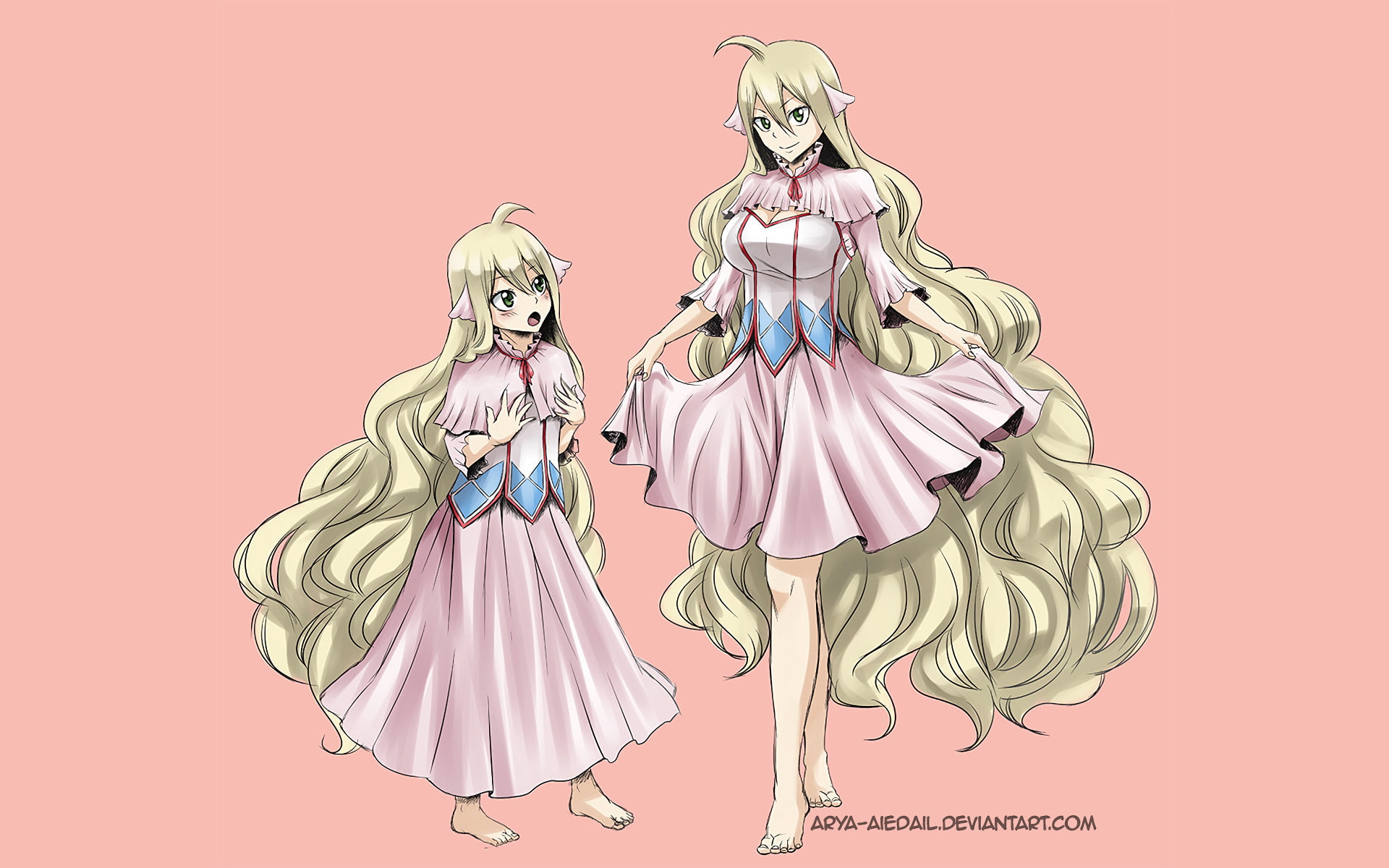 Anime, 1080P, animal wildlife, adult, Mavis Vermilion, hairstyle, human representation, full length, Fairy Tail, hair, blond hair, beautiful woman, two people, HD Wallpaper