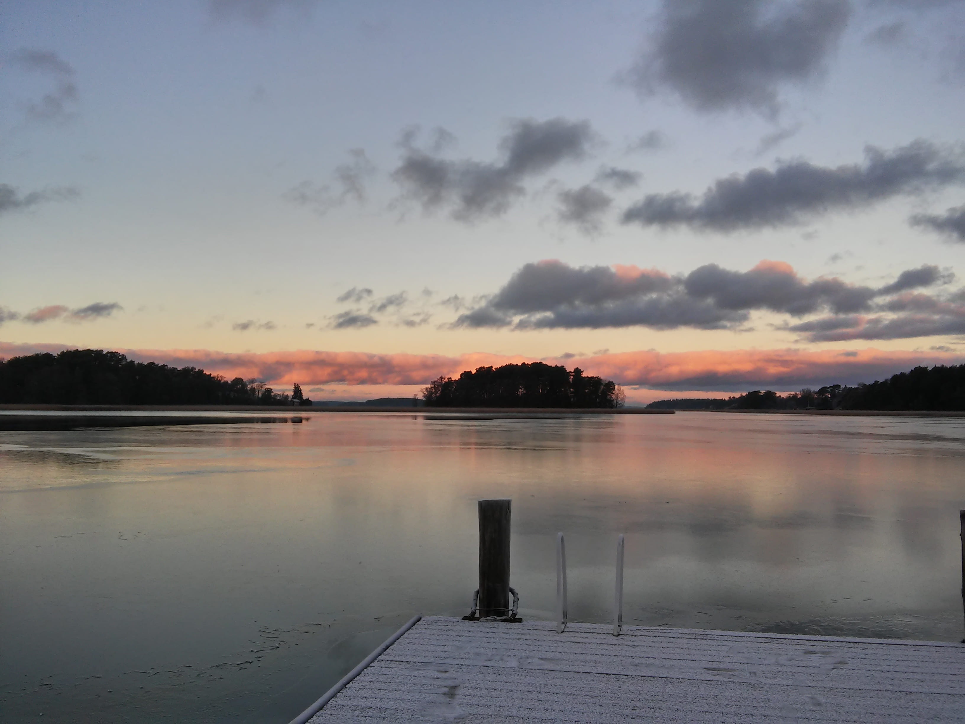 sunset, pier, no people, non-urban scene, water, outdoors, plant, orange color, suomi, reflection, 2K, scenics - nature, cloud - sky, idyllic, tranquility, HD Wallpaper
