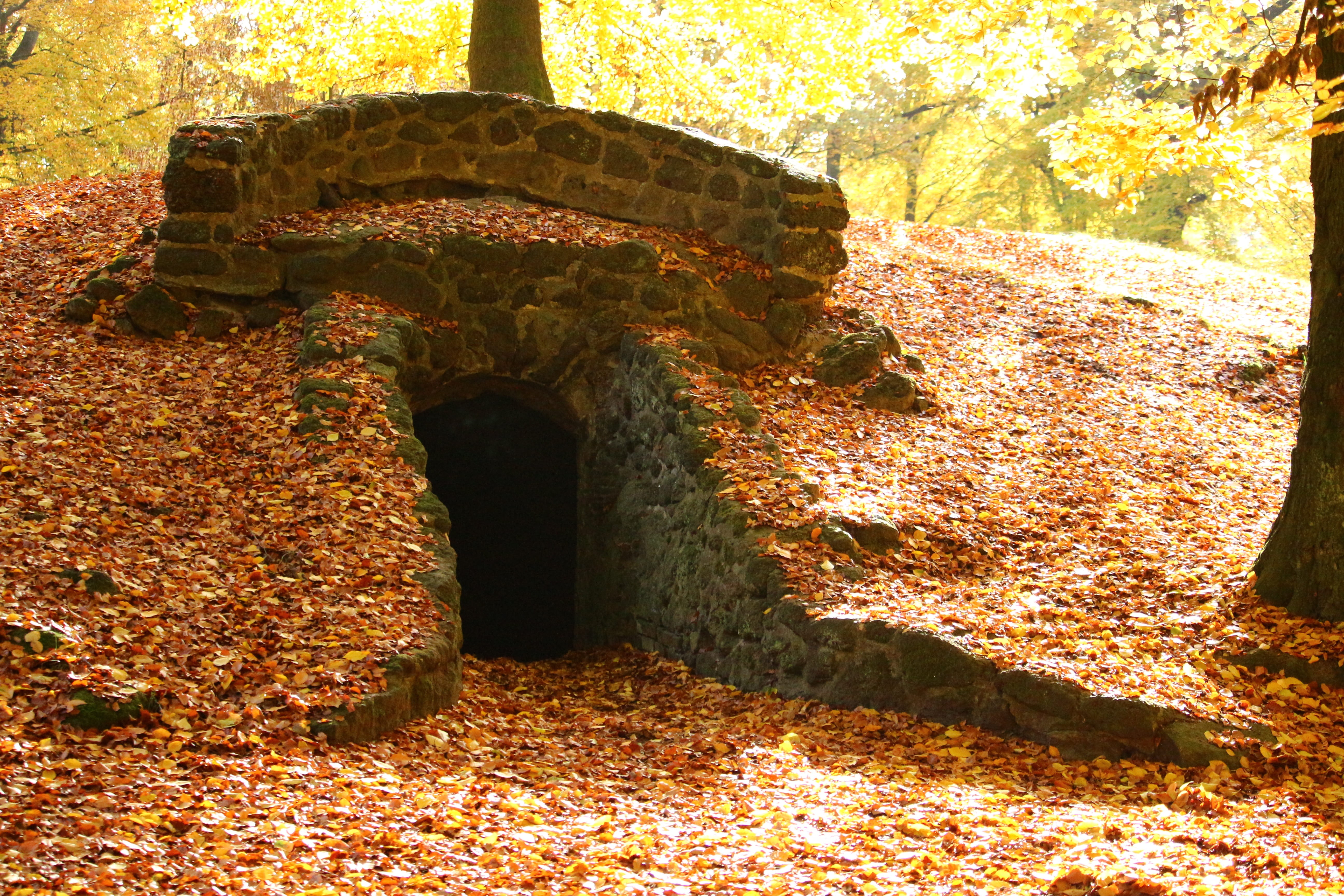 ludwigslust-parchim, input, arch, castle park, Cave, day, Grotto, portal, Autumn, history, Ruin, building, change, built structure, leaf, solid, nature, HD Wallpaper