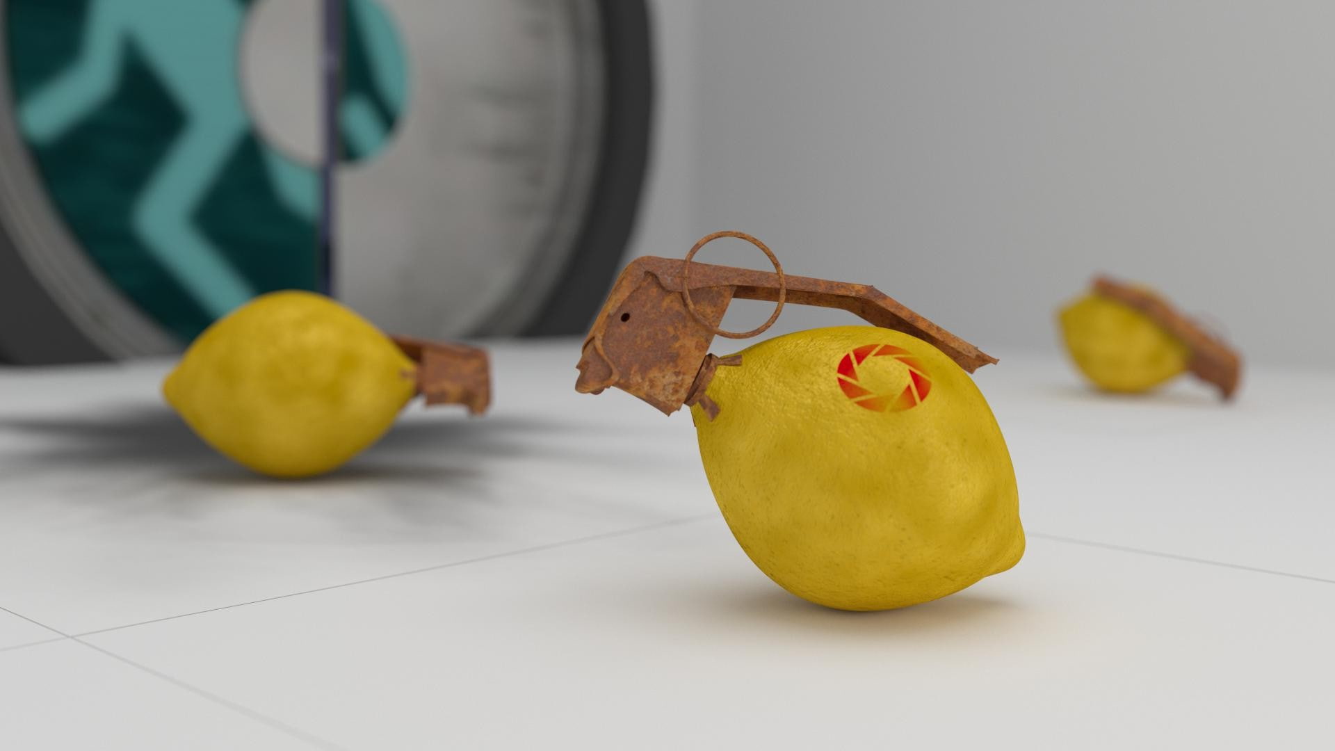 Valve, ball, creativity, focus on foreground, food and drink, sport, fruit, video games, Portal, Aperture Laboratories, still life, Grenades, food, Lemons, HD Wallpaper
