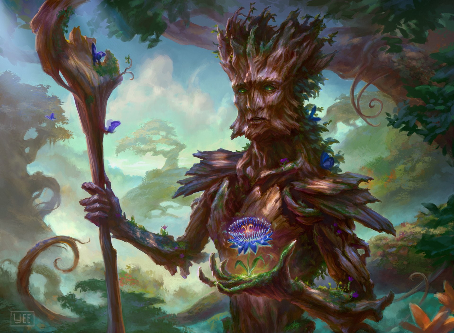 Forest, Creature, Flower, Sylvan, Staff, Fantasy, 1080P, HD Wallpaper